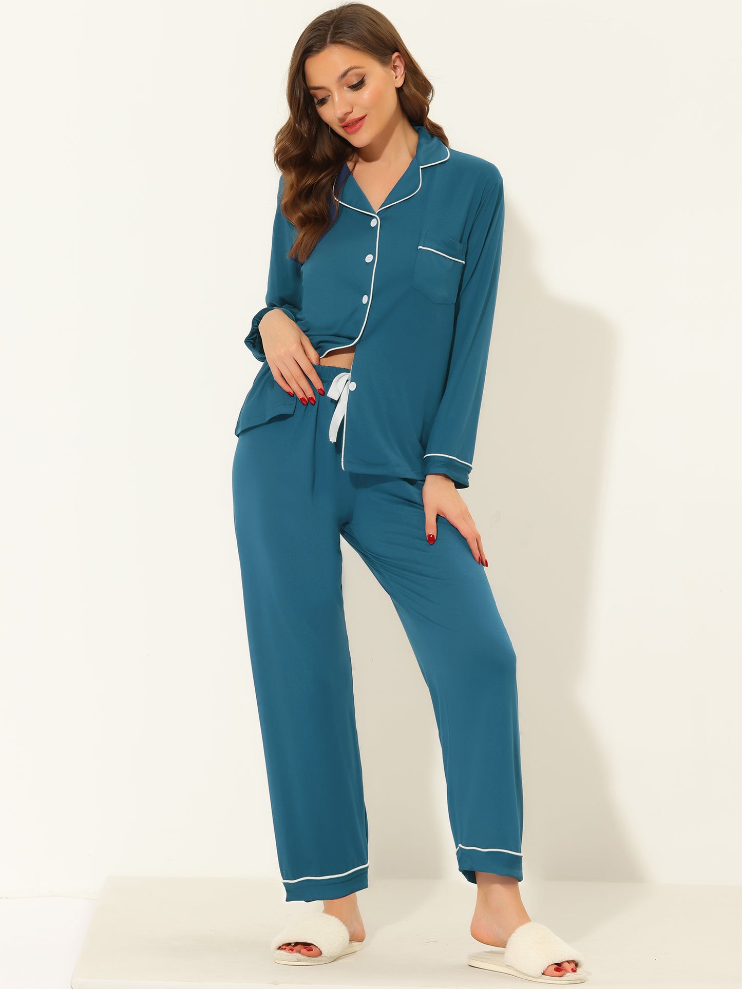 Women's Sleepwear Pajamas Modal Button Down Nightshirt Long Sleeves with Pants Loungewear Set