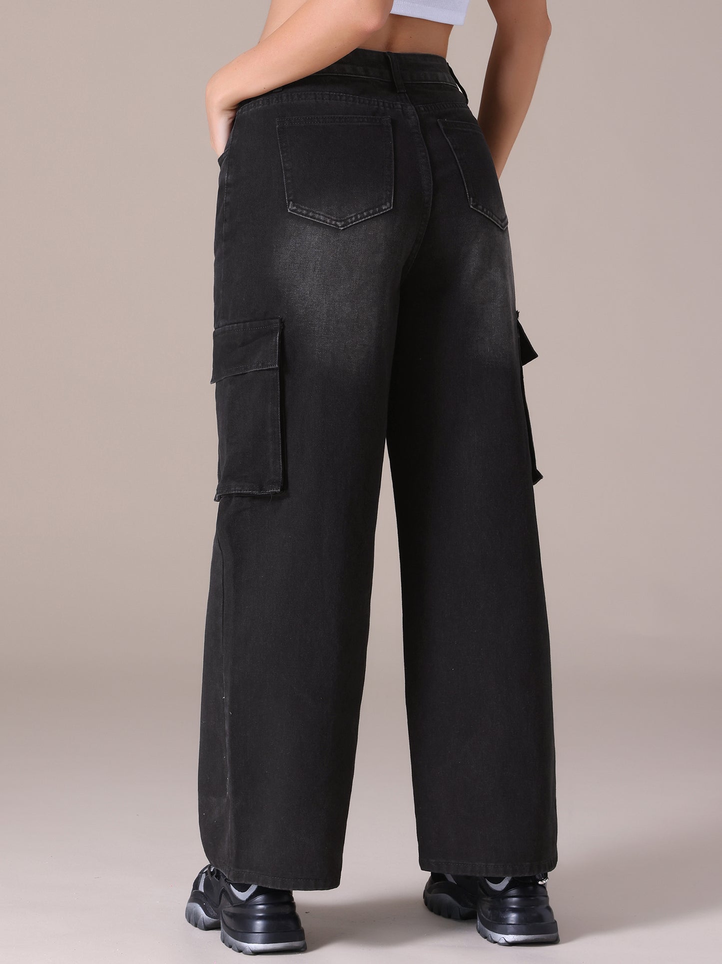 Women's Baggy Cargo Jeans High Waisted Casual Streetwear Wide Leg Denim Pants