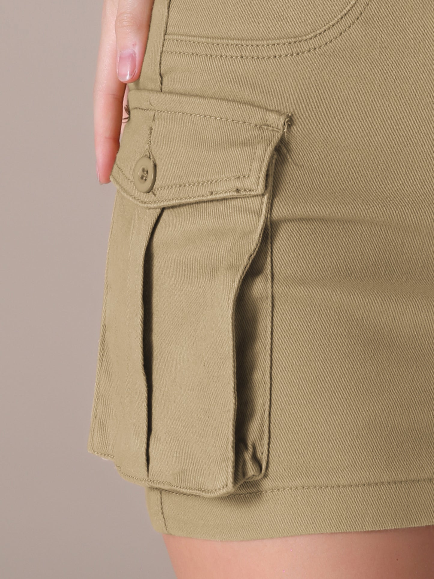 Women's Denim Cargo Flap Pockets Button Fly Stretch Mini Jean Skirt