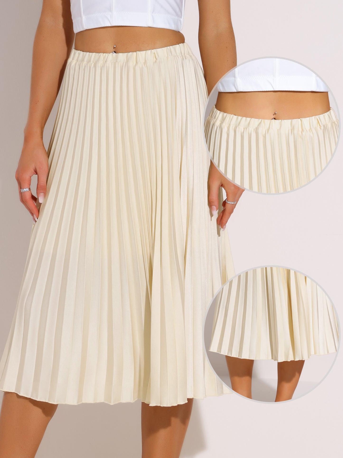 Women's Elastic Waist A-line Swing High Waist Pleated Skirt