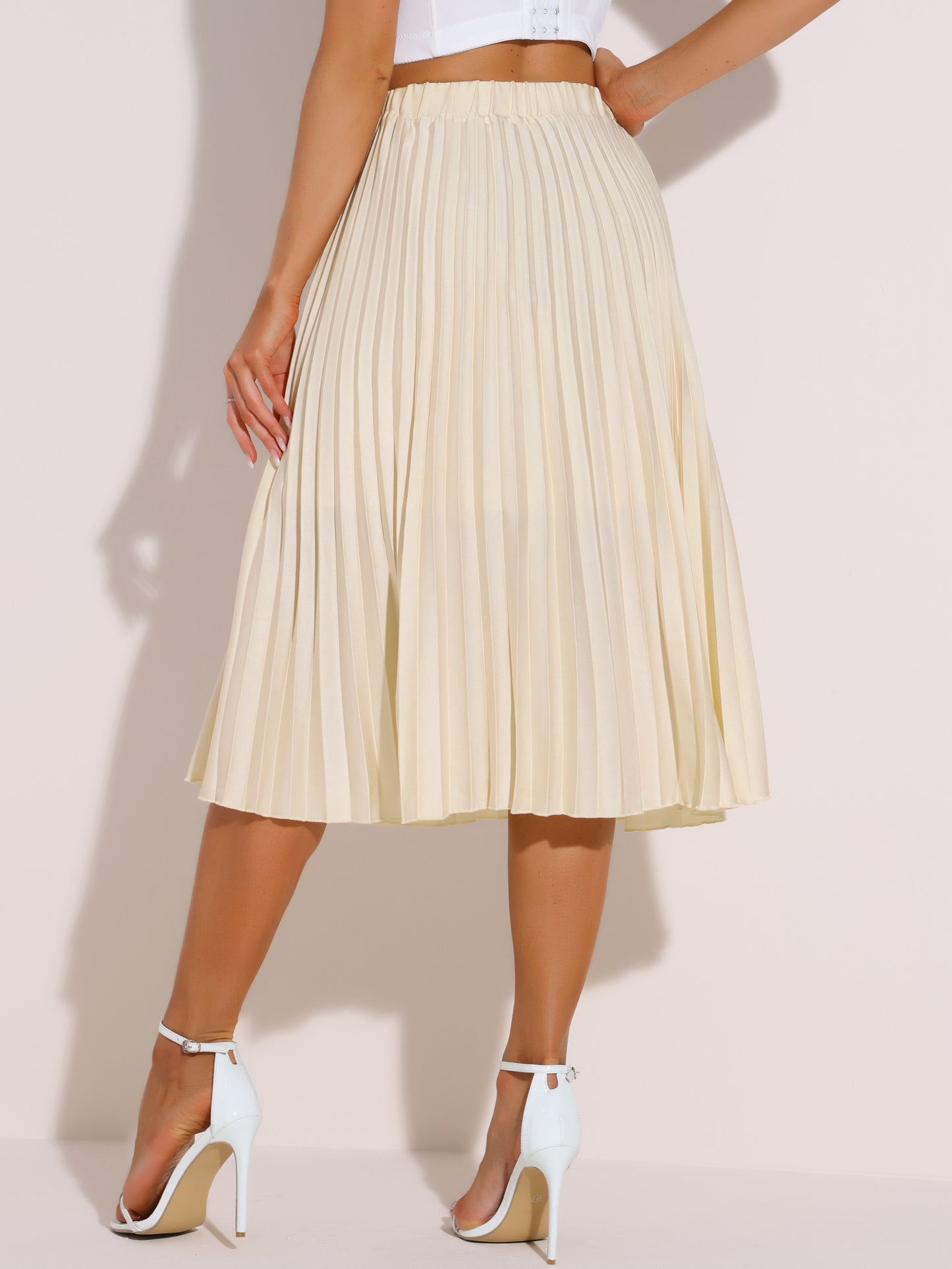 Women's Elastic Waist A-line Swing High Waist Pleated Skirt