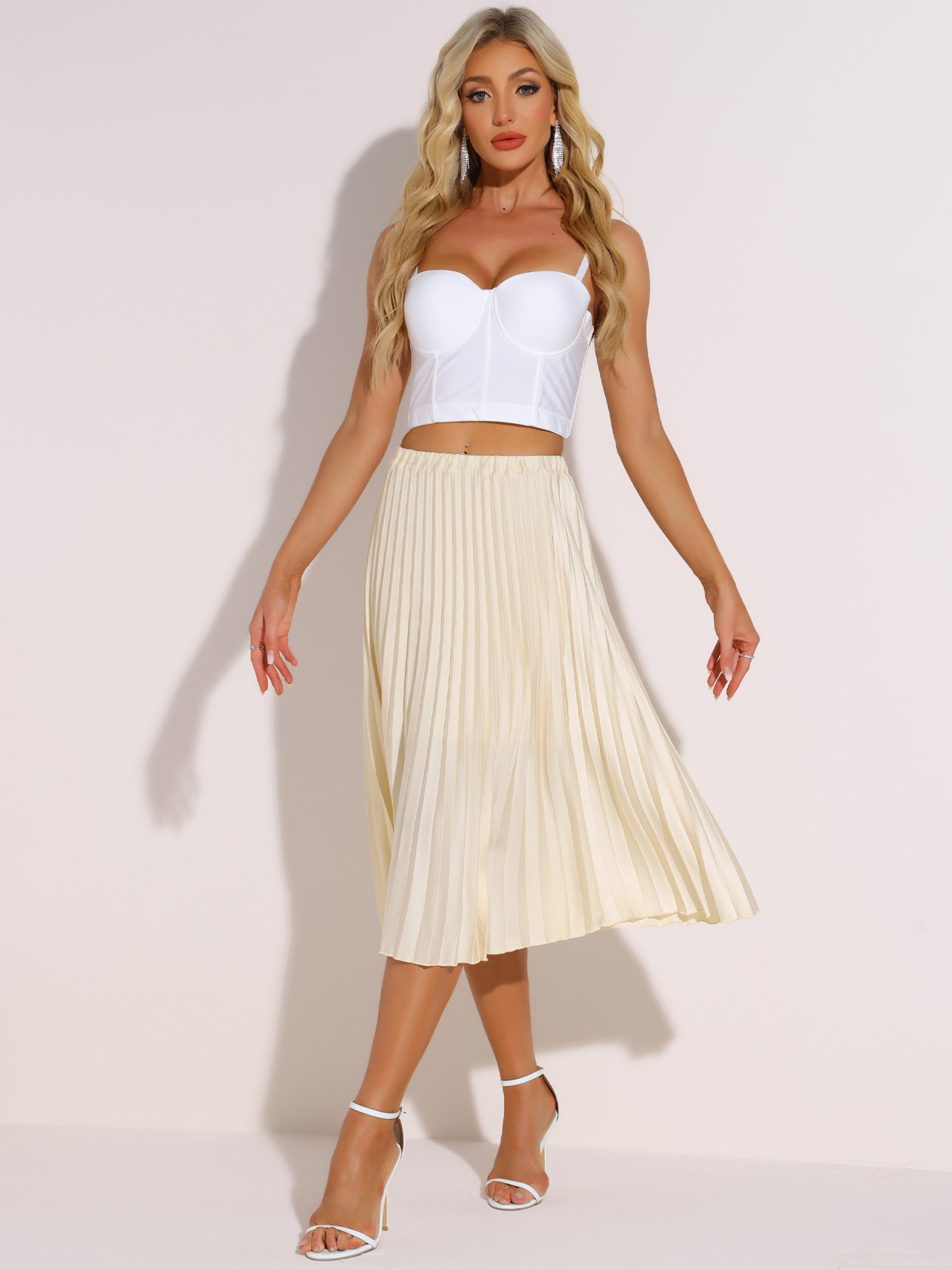 Women's Elastic Waist A-line Swing High Waist Pleated Skirt