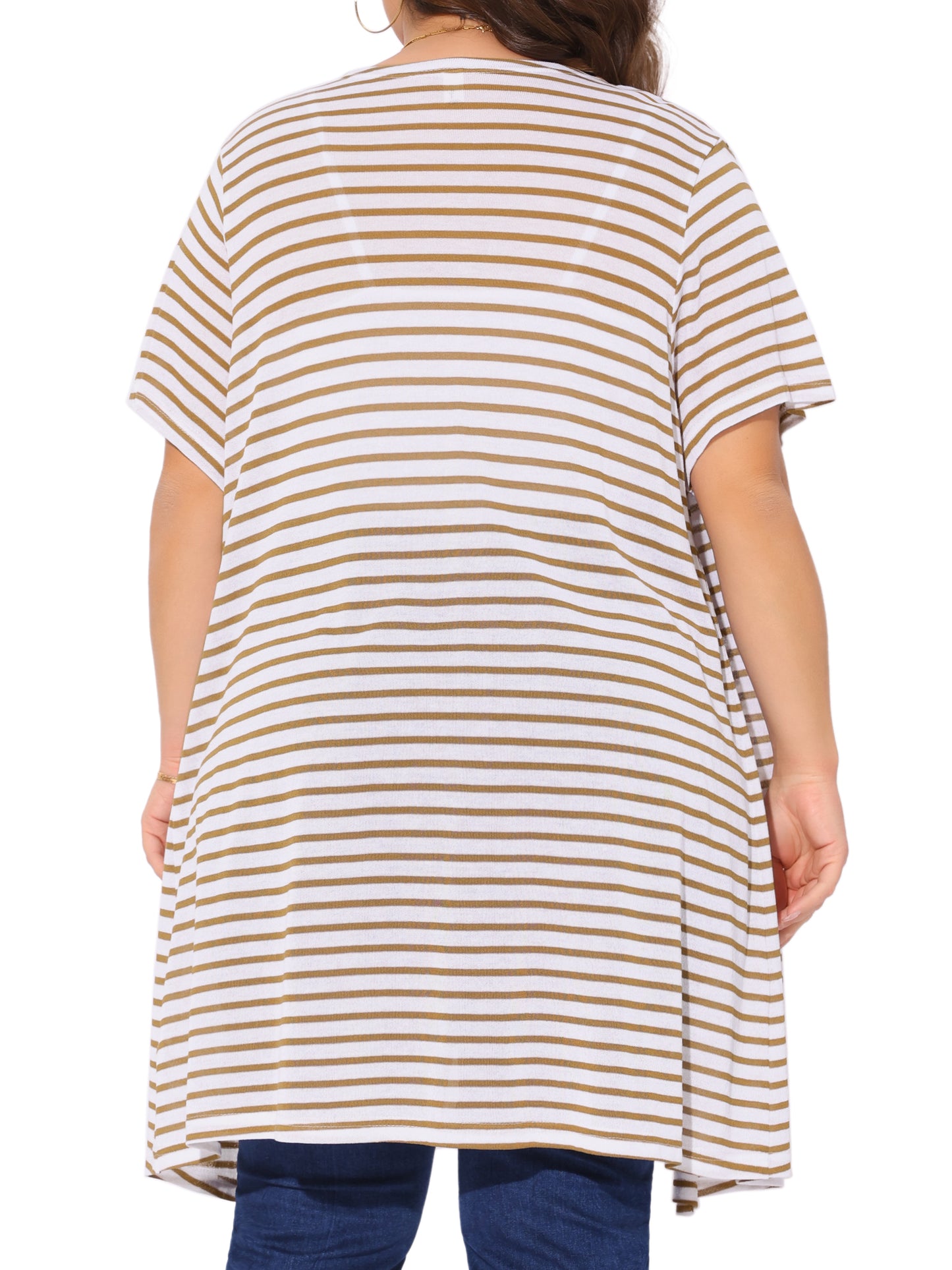 Women Plus Size Cardigan Summer Lightweight Stripe Short Sleeve Open Front Casual Loose Cover Ups