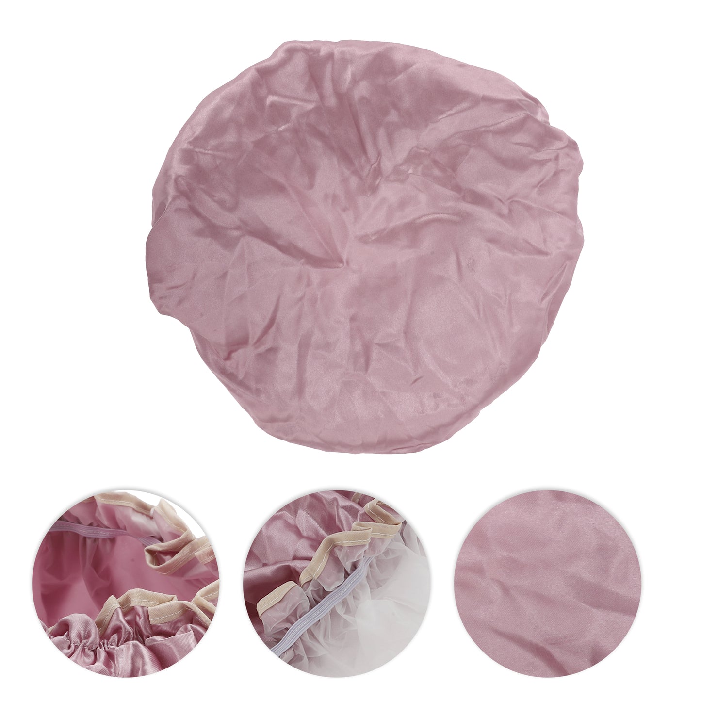 1 Pc Women Double Layer Shower Cap for Bathroom Vacation Travel Hotel Pink