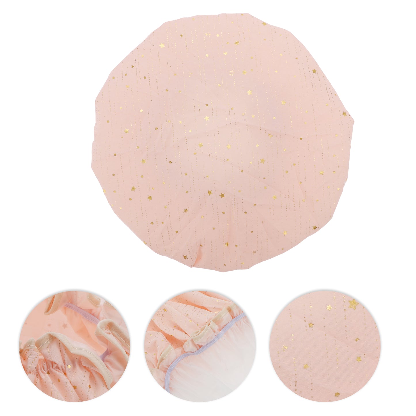 3 Pcs Women Gold Stars Shower Cap for Bathroom Vacation Business Travel Pink