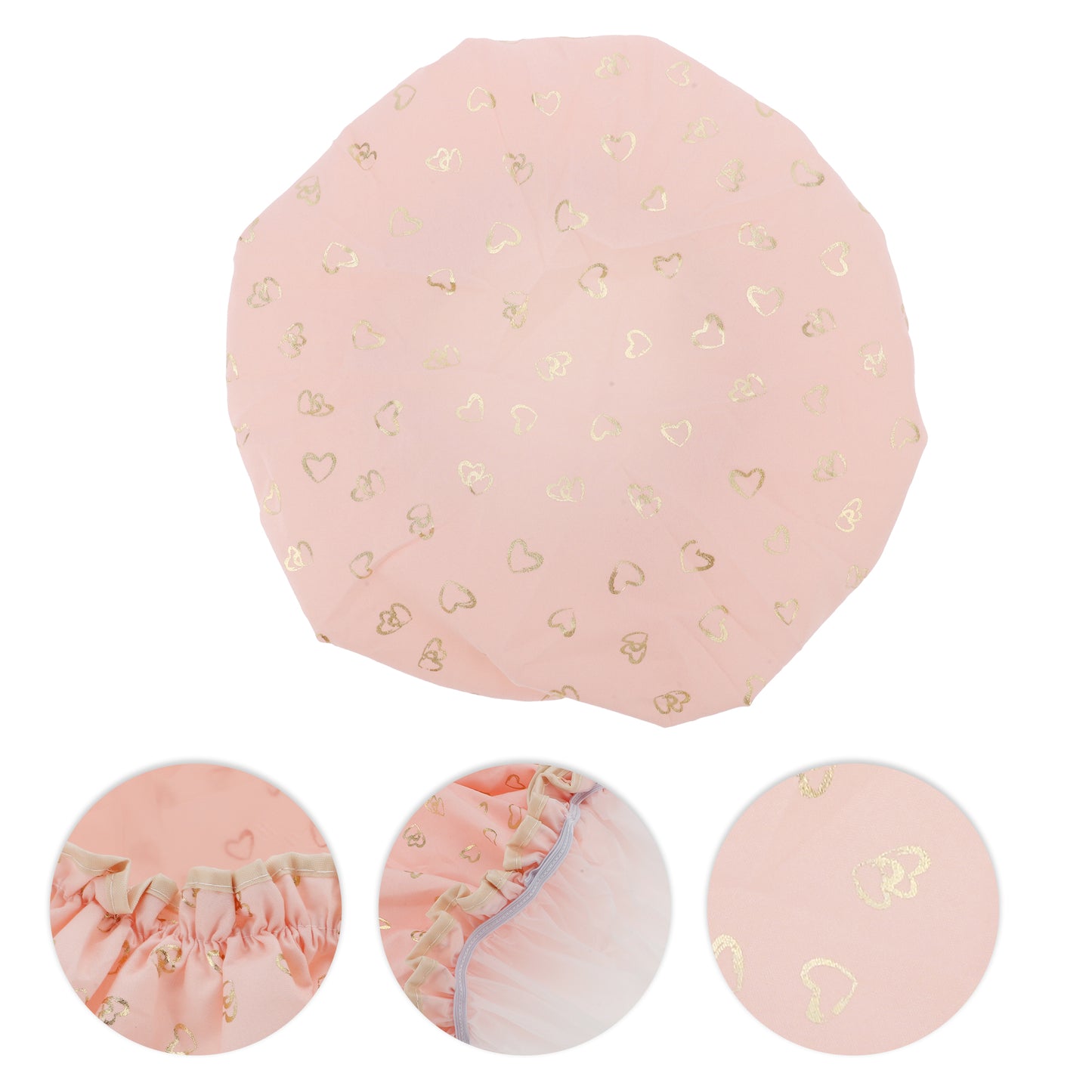 3 Pcs Women Gold Heart Shower Cap for Bathroom Vacation Business Travel Pink