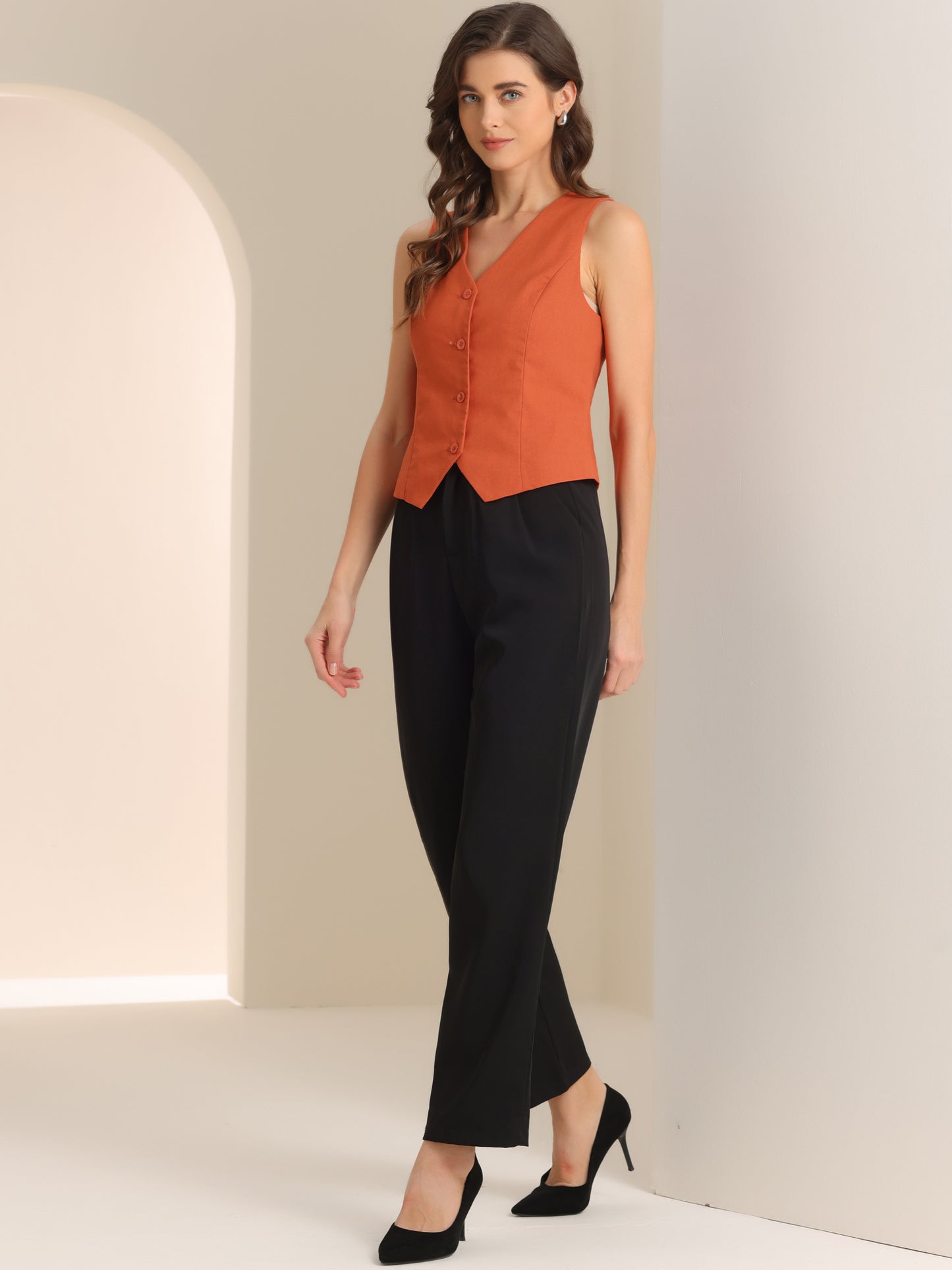 Women's Linen Vest Waistcoat Sleeveless Button Down V Neck Crop Top Summer Vest