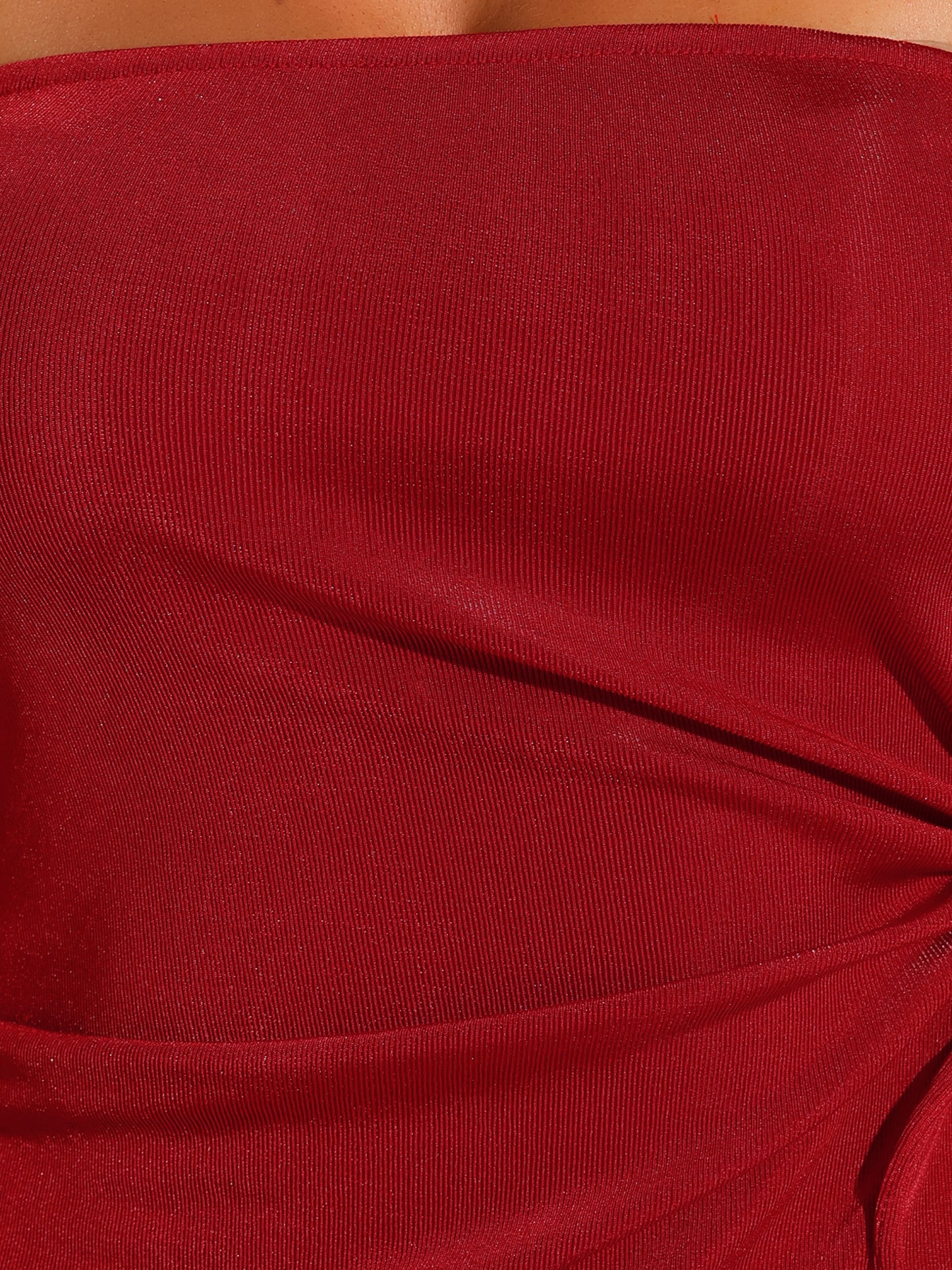 Women's Strapless Top Drawstring Ruched Asymmetrical Ruffle Hem Bandeau Top
