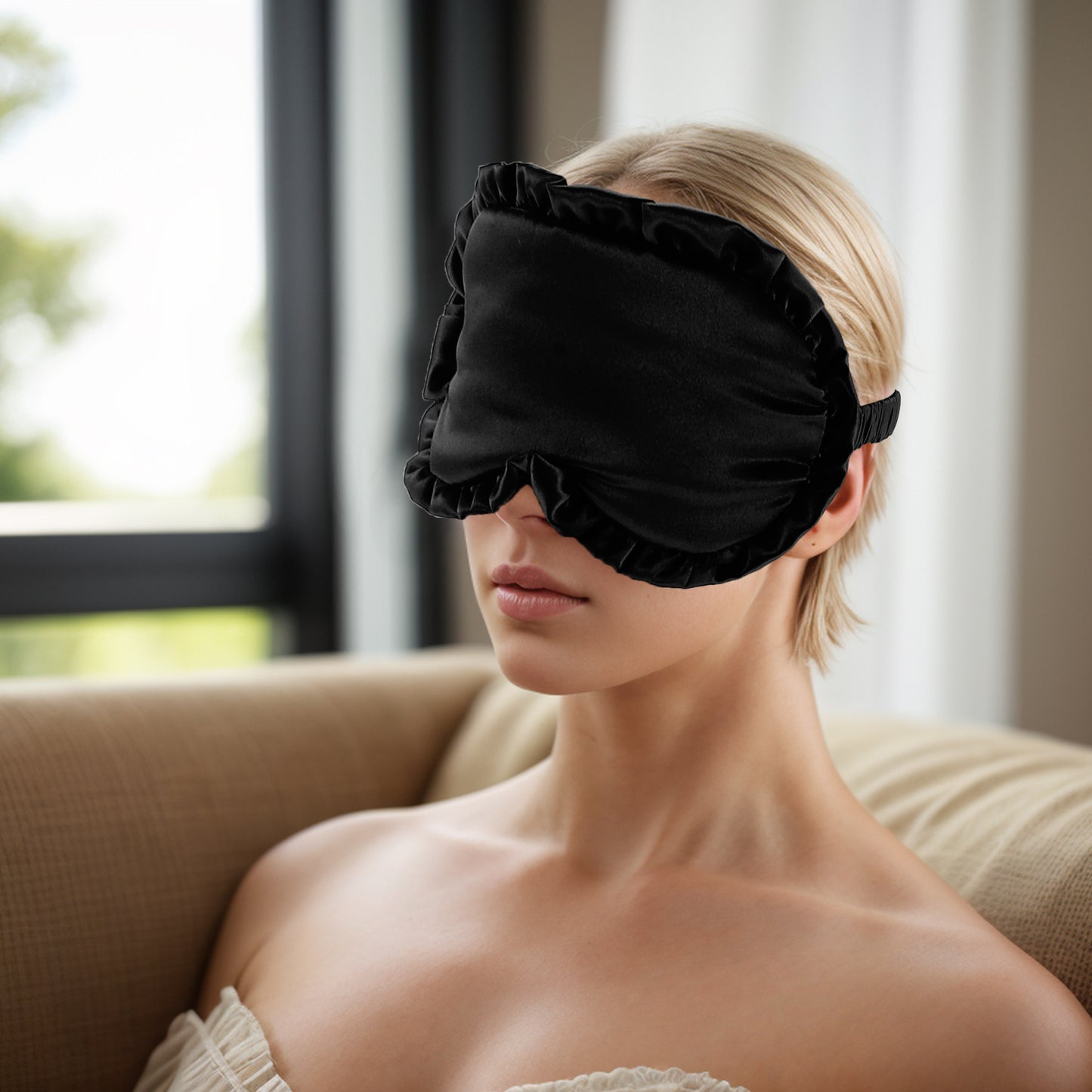 Soft Ruffle Sleep Mask Eye Shade Cover for Travel Black