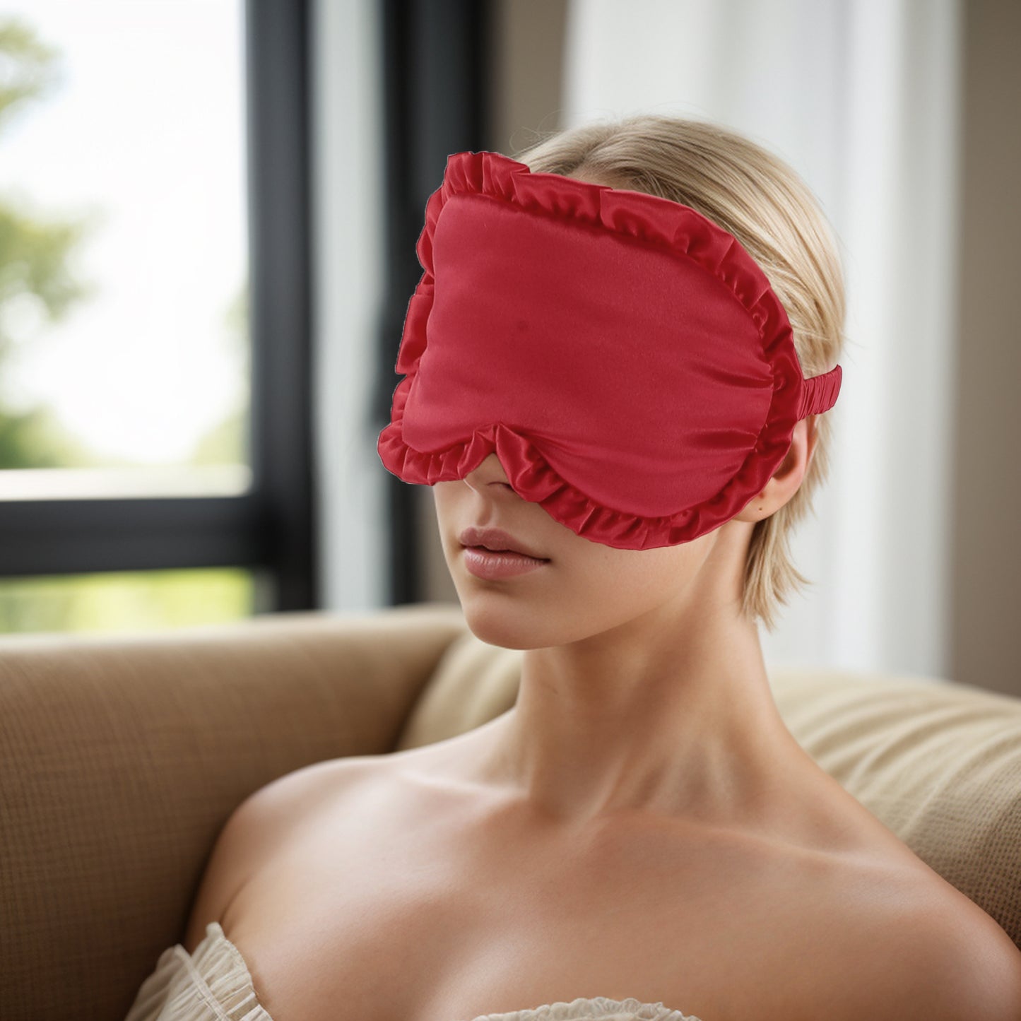 Soft Ruffle Sleep Mask Eye Shade Cover for Travel Red