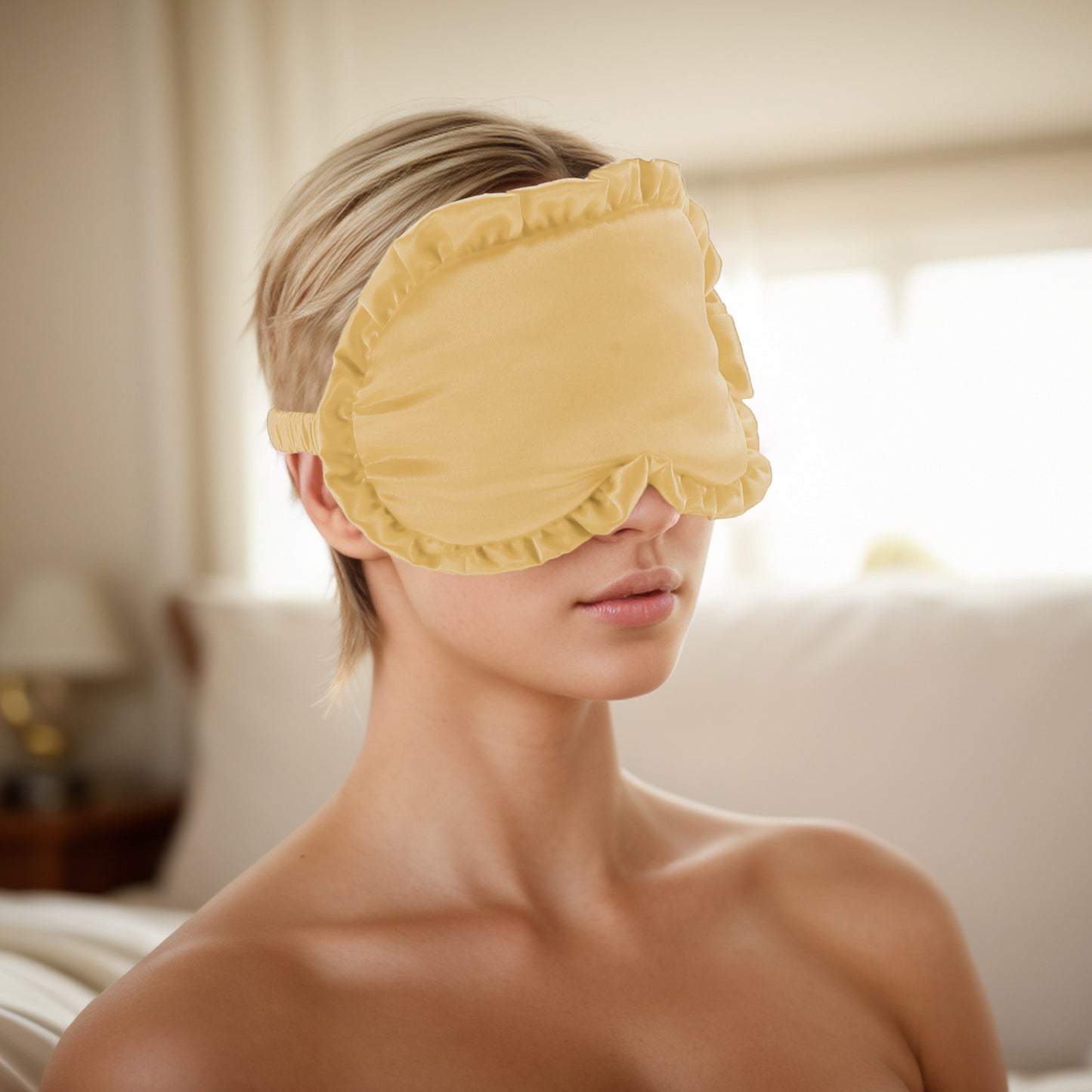 Soft Ruffle Sleep Mask Eye Shade Cover for Travel Gold Tone
