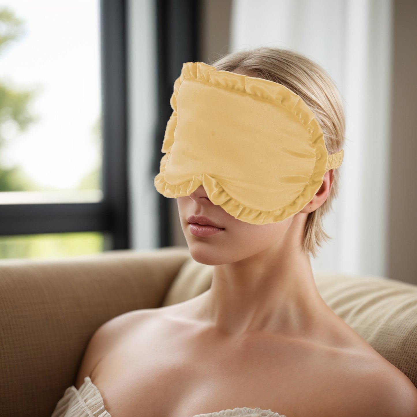 Soft Ruffle Sleep Mask Eye Shade Cover for Travel Gold Tone