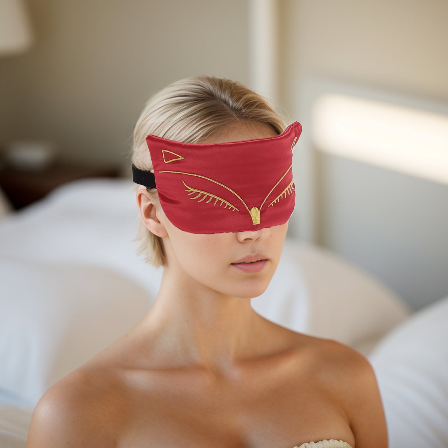 Soft Cartoon Fox Sleep Mask Eye Shade Cover for Travel Red