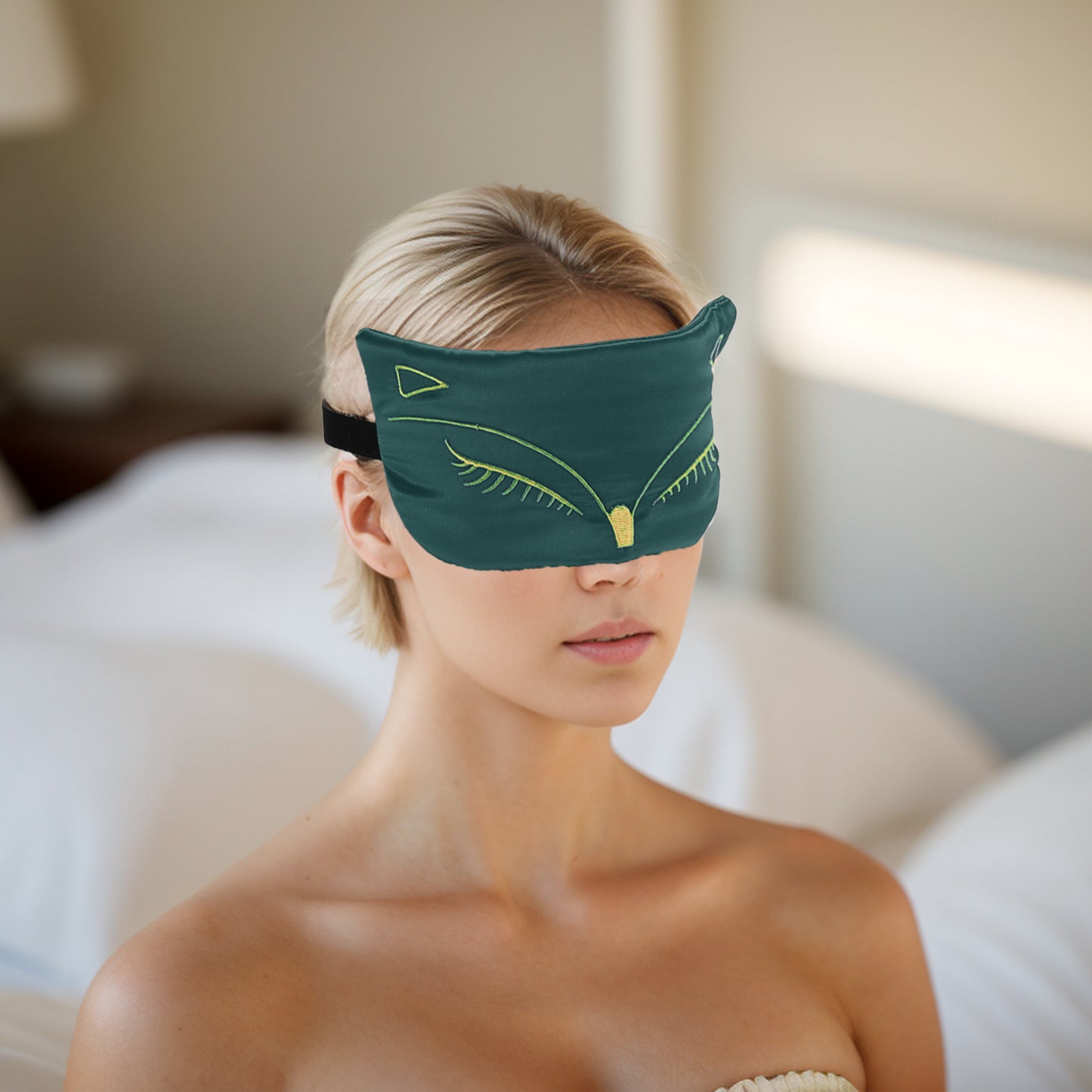 Soft Cartoon Fox Sleep Mask Eye Shade Cover for Travel Dark Green
