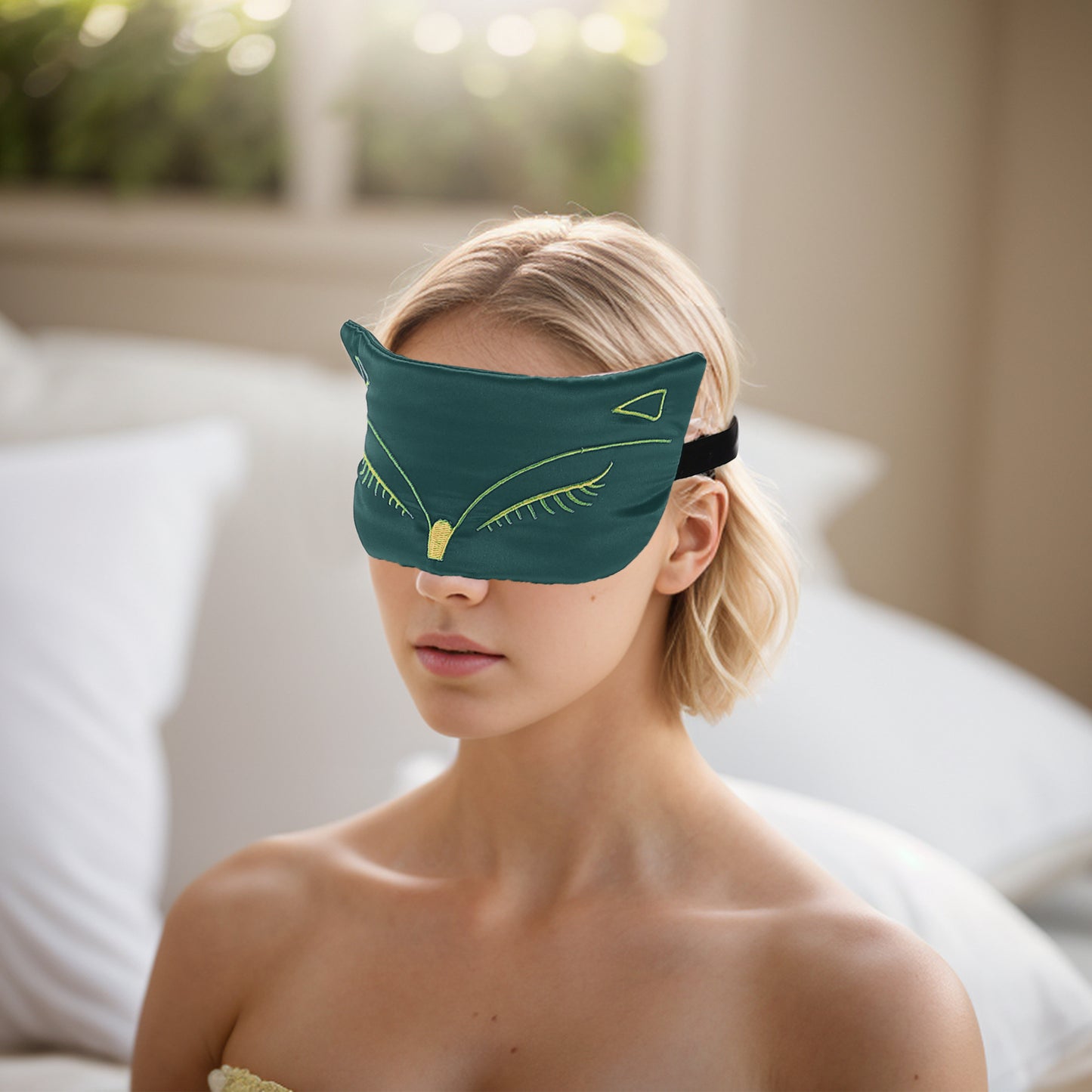 Soft Cartoon Fox Sleep Mask Eye Shade Cover for Travel Dark Green