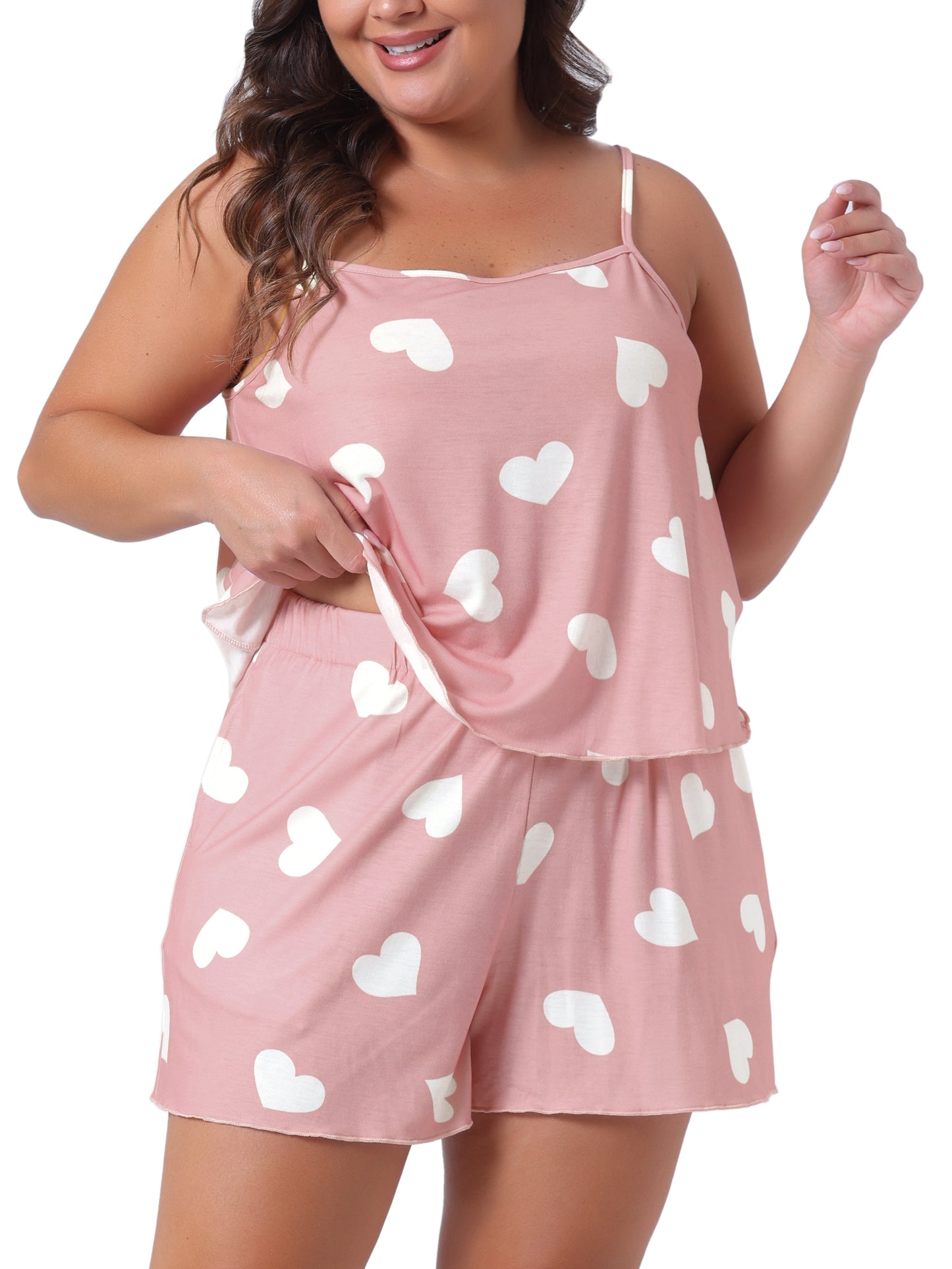 Women Plus Size Pajamas Strawberry Pattern Sleepwear Cami Shorts Set Cute Nightgown