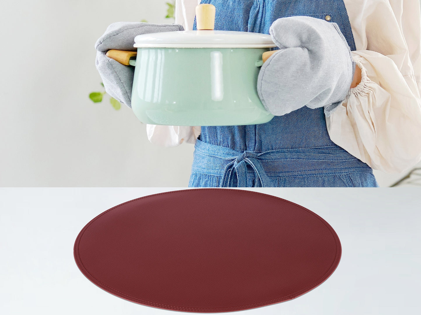 Set of 6 Placemats, Faux Leather for Kitchen Dining Table Decor Washable Heat Resistant Wipeable 15*15in