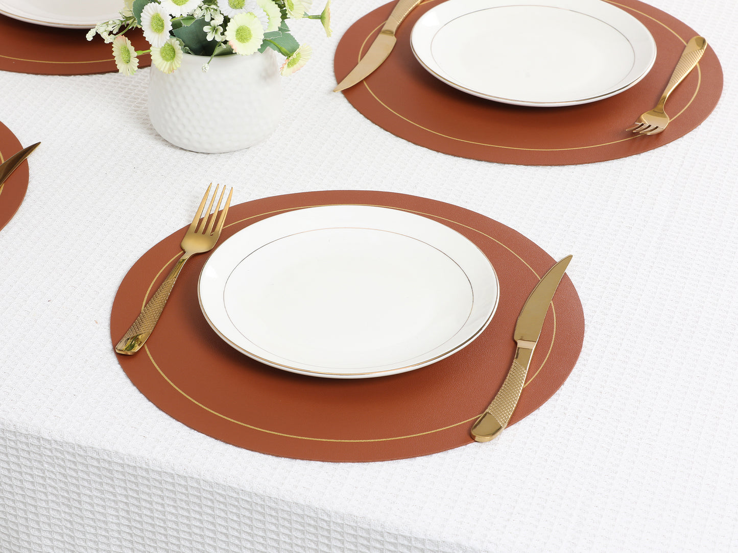 Juego de 8 manteles individuales de piel sintética para decoración de mesa de cocina, comedor, resistentes al calor y lavables, 33 x 33 cm