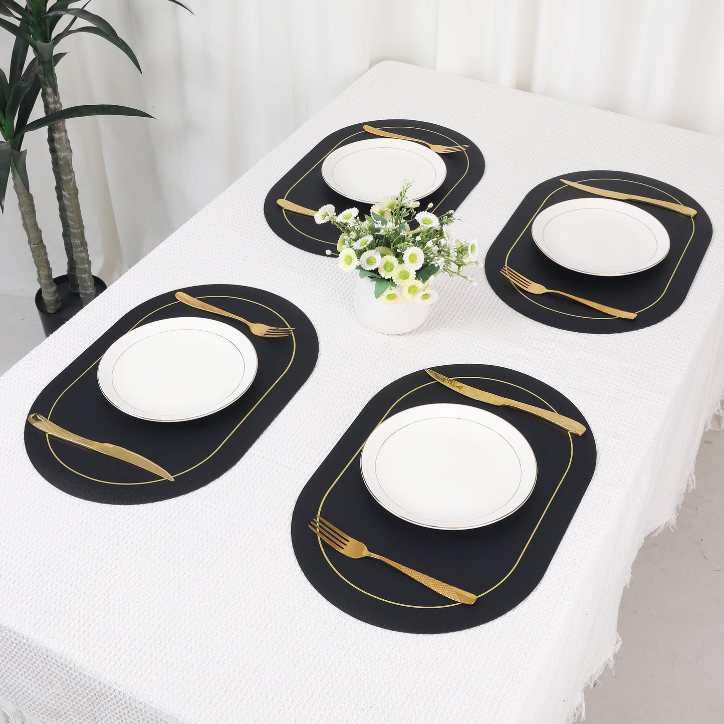 Set of 6 Placemats, Faux Leather for Kitchen Dining Table Decor, Washable Heat Resistant 18*12in