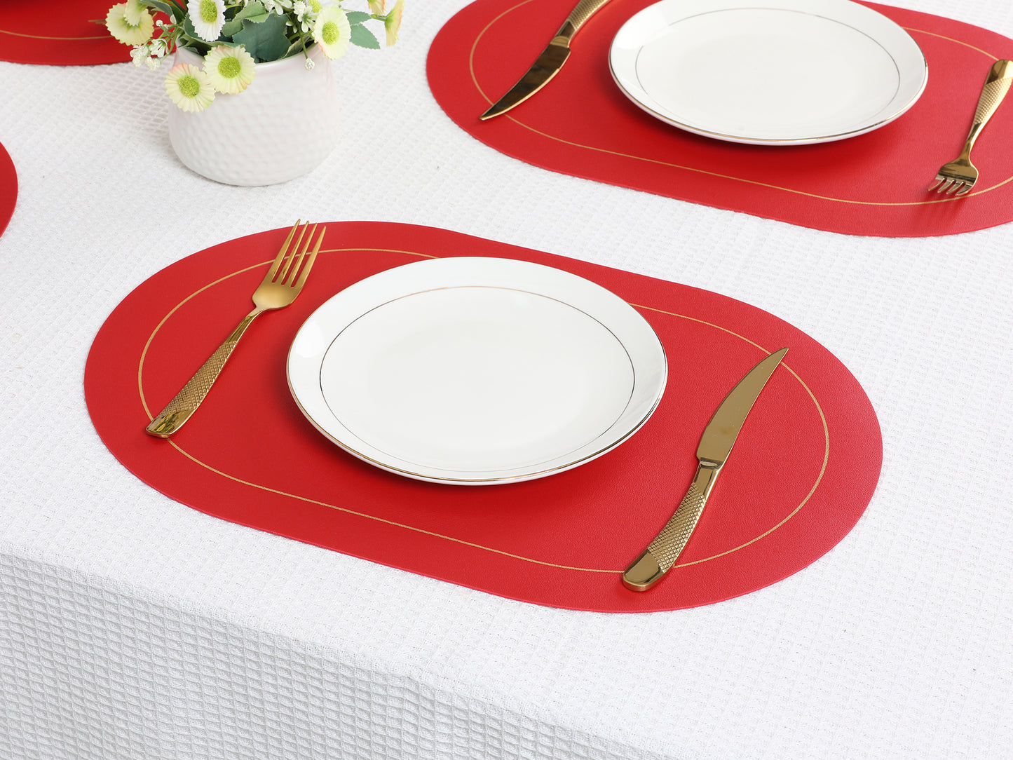 Set of 6 Placemats, Faux Leather for Kitchen Dining Table Decor, Washable Heat Resistant 18*12in
