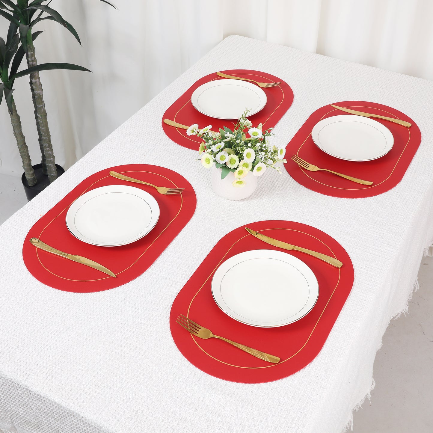 Set of 6 Placemats, Faux Leather for Kitchen Dining Table Decor, Washable Heat Resistant 18*12in