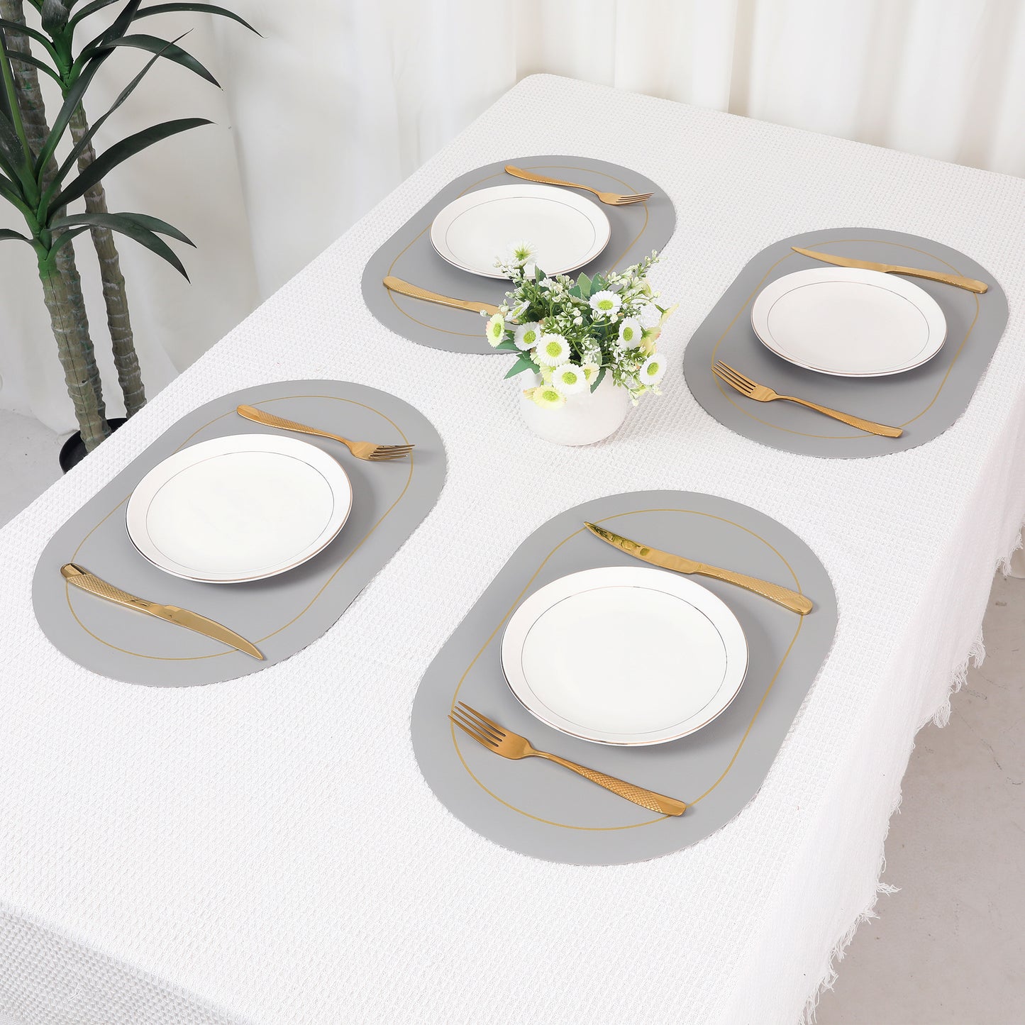 Set of 6 Placemats, Faux Leather for Kitchen Dining Table Decor, Washable Heat Resistant 18*12in