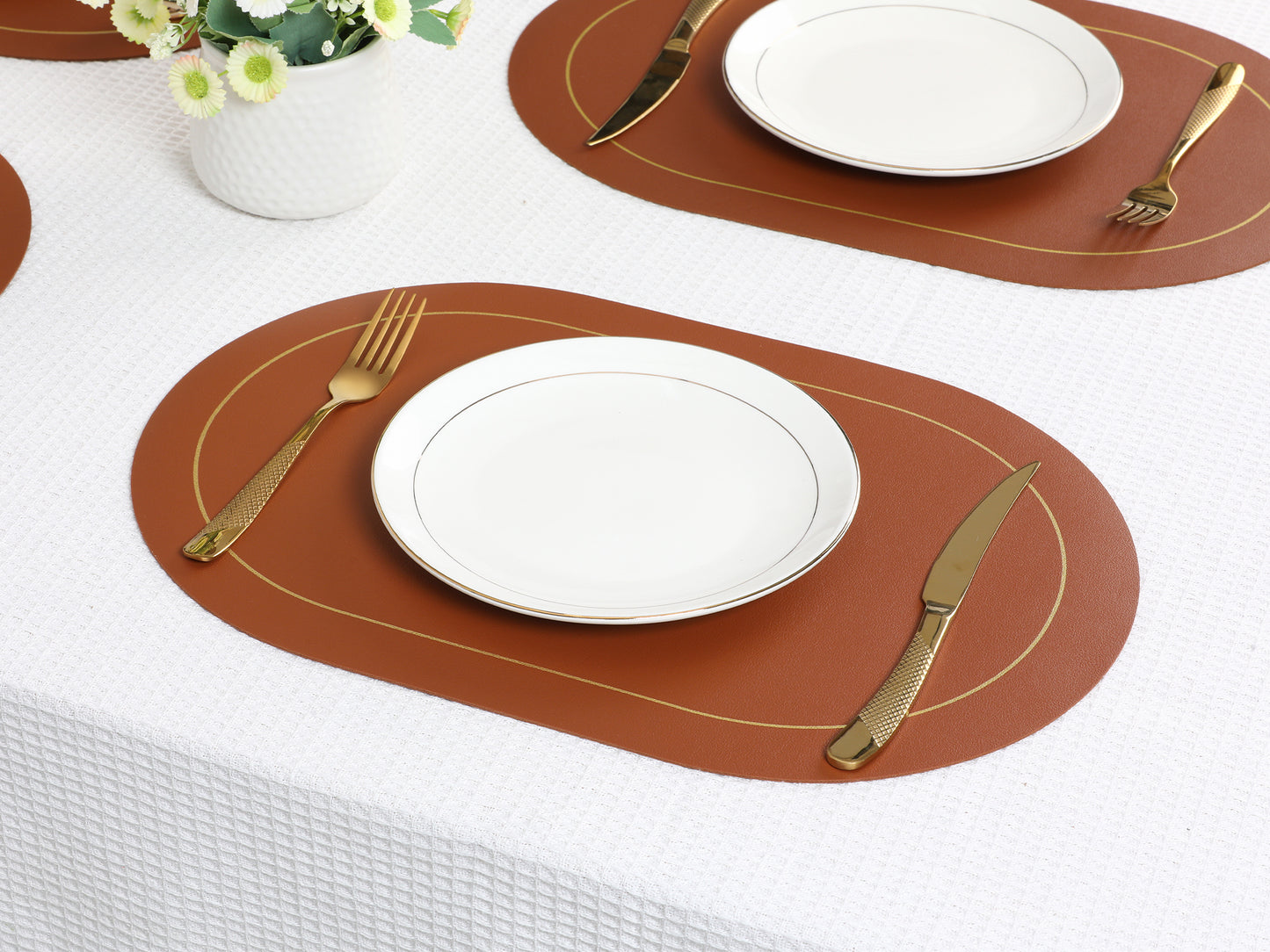 Set of 6 Placemats, Faux Leather for Kitchen Dining Table Decor, Washable Heat Resistant 18*12in