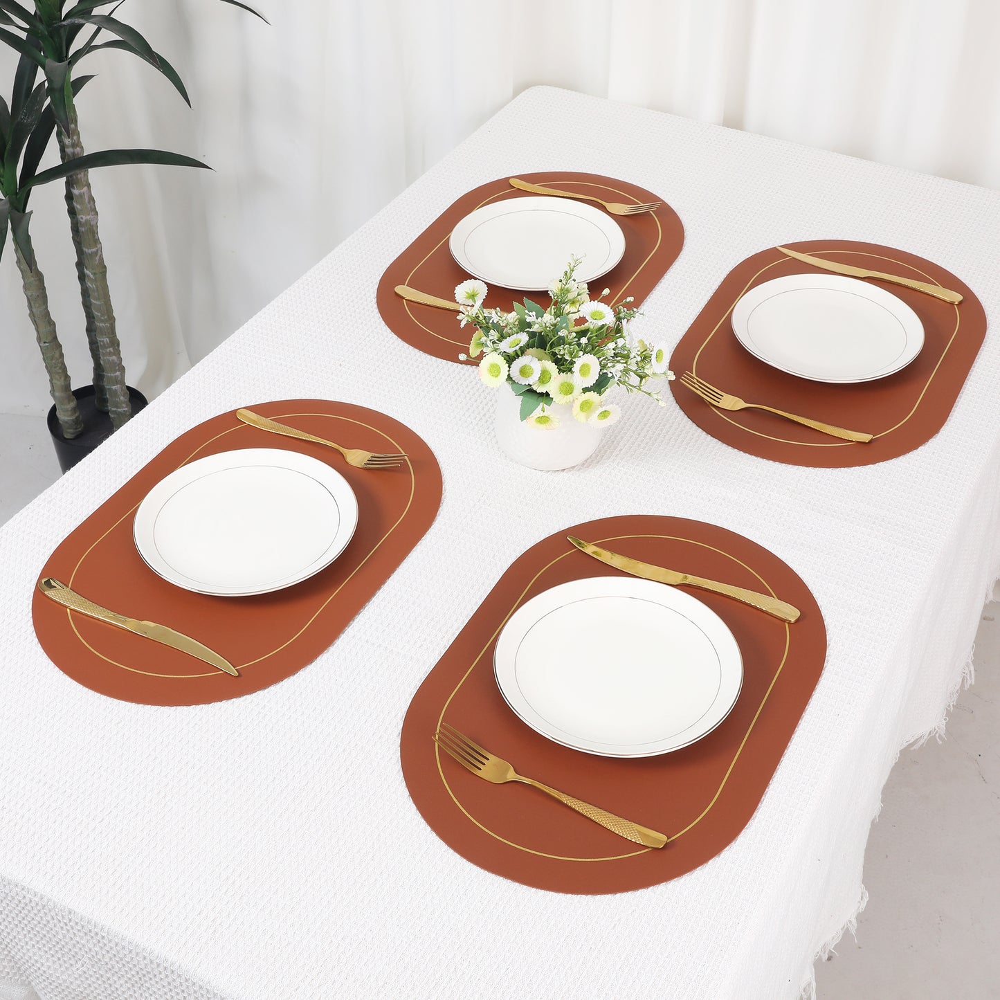Set of 6 Placemats, Faux Leather for Kitchen Dining Table Decor, Washable Heat Resistant 18*12in