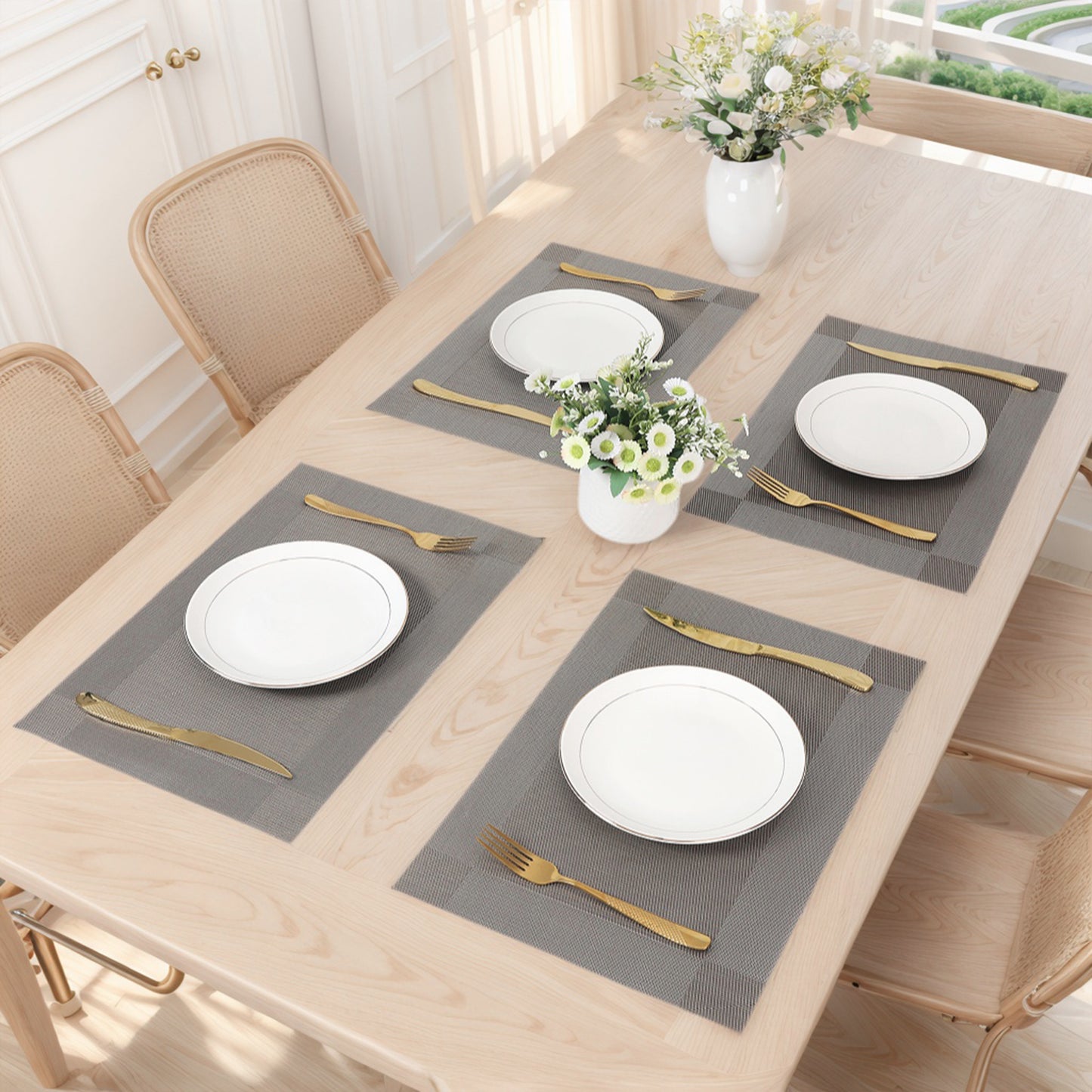 Placemats Set of 8, PVC for Kitchen Dining Table Decor Washable Wipeable 18*12in