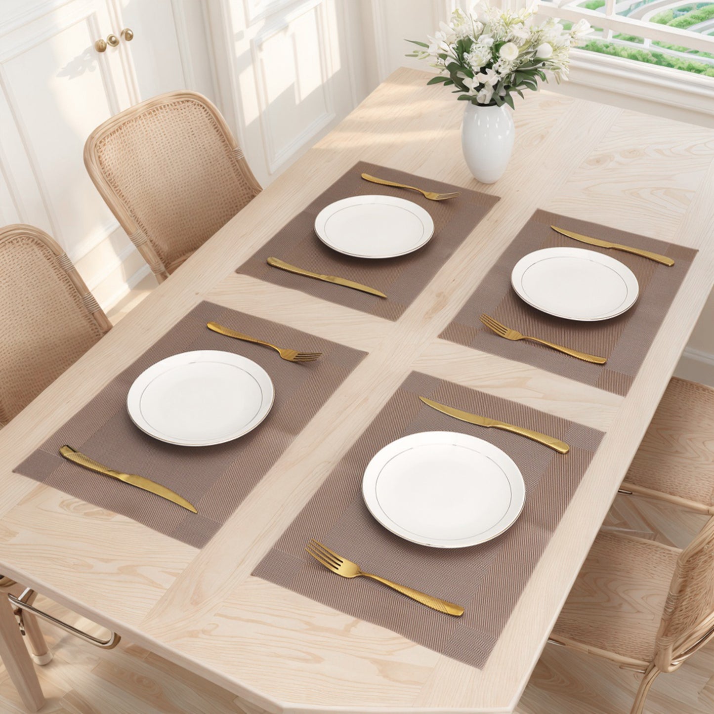 Placemats Set of 8, PVC for Kitchen Dining Table Decor Washable Wipeable 18*12in