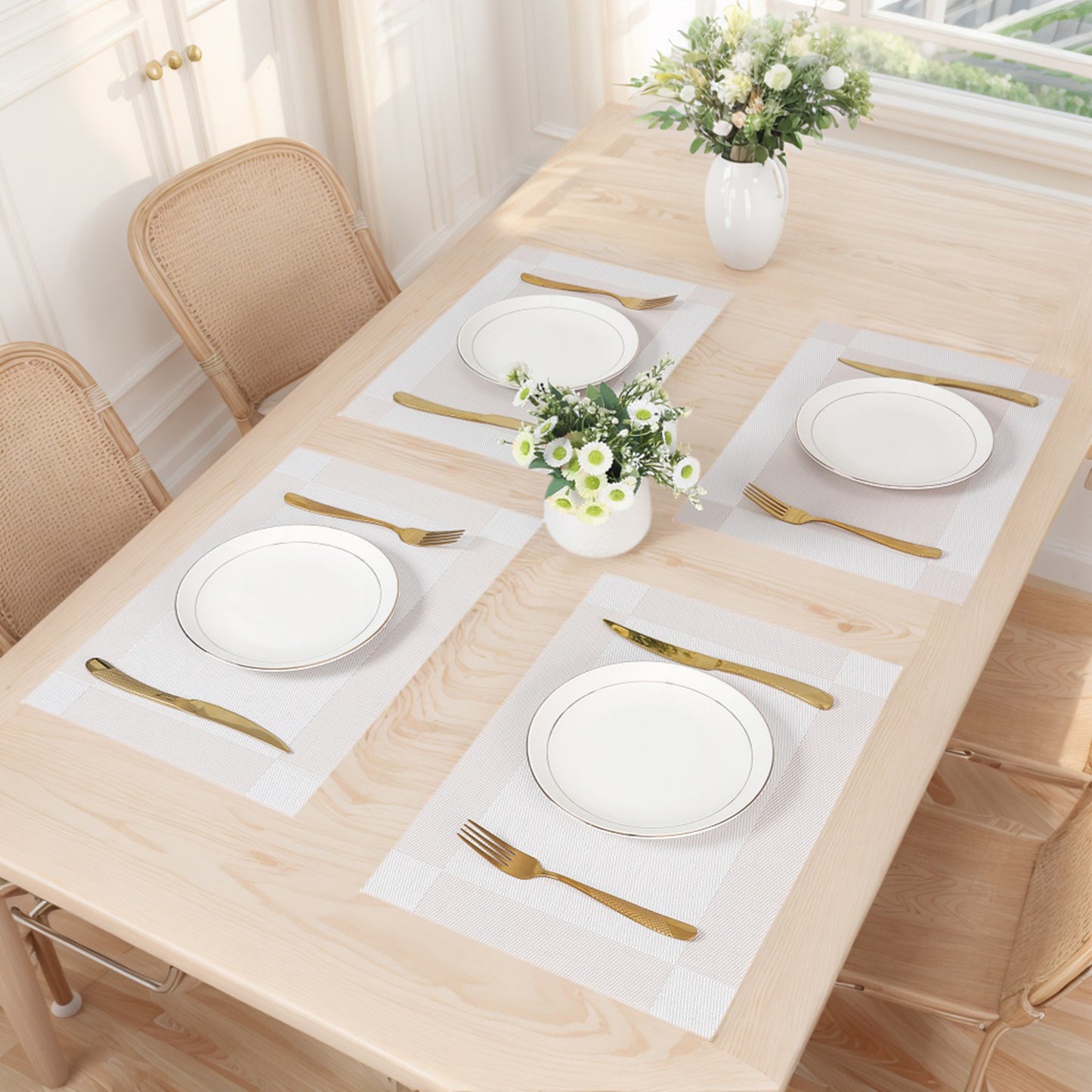Placemats Set of 8, PVC for Kitchen Dining Table Decor Washable Wipeable 18*12in
