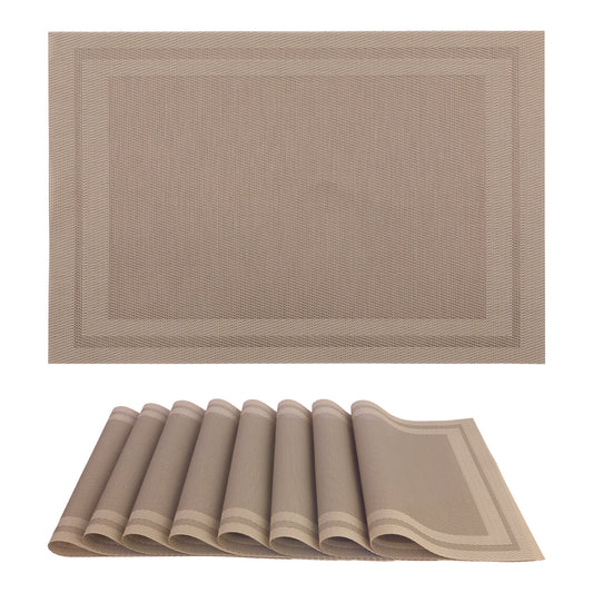 Set of 8 Placemats, Vinyl for Kitchen Dining Table Decor Washable Heat Resistant 18*12in