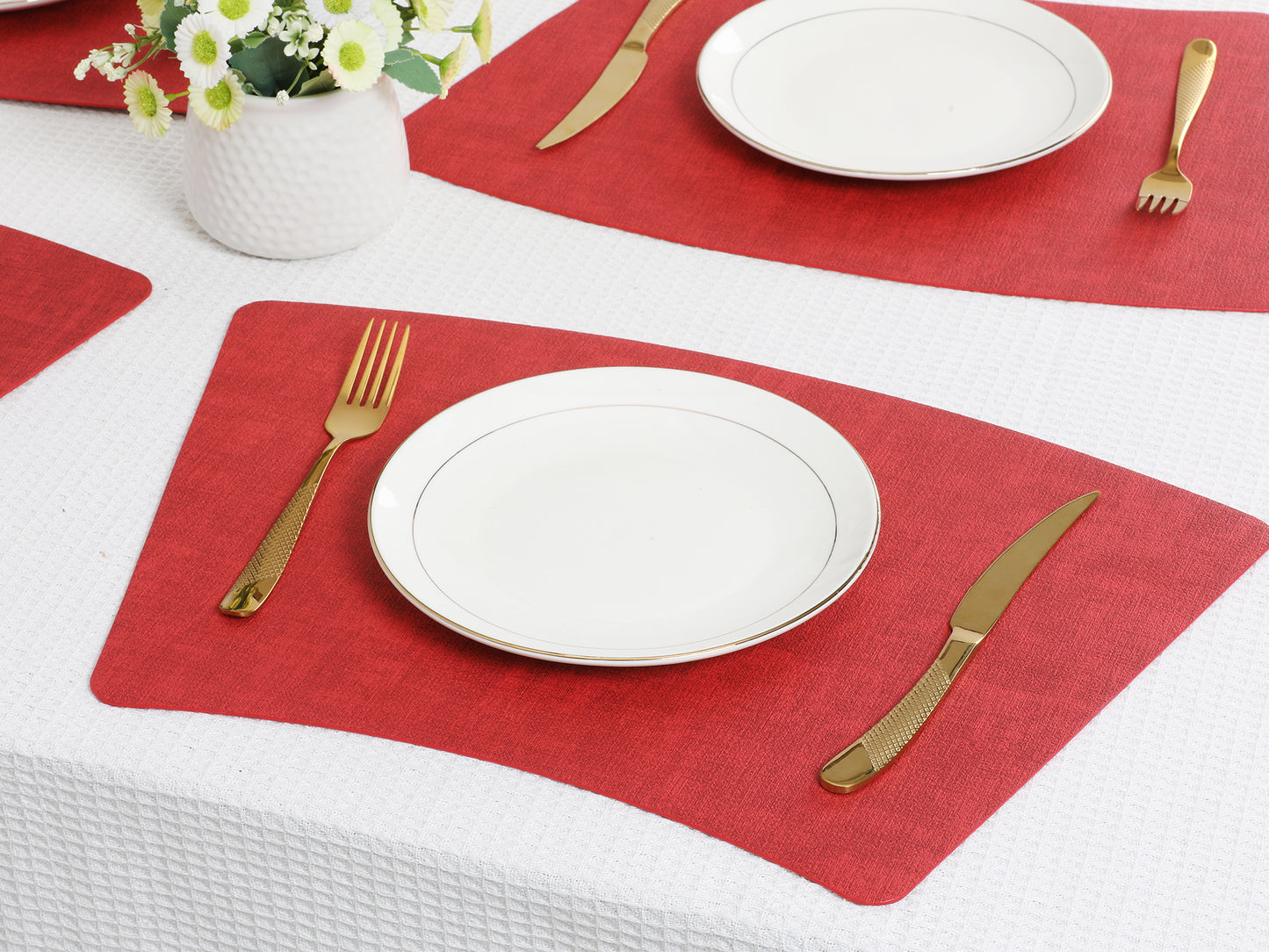Juego de 6 manteles individuales de piel sintética para decoración de mesa de cocina, lavables y resistentes al calor, 48 x 30 cm
