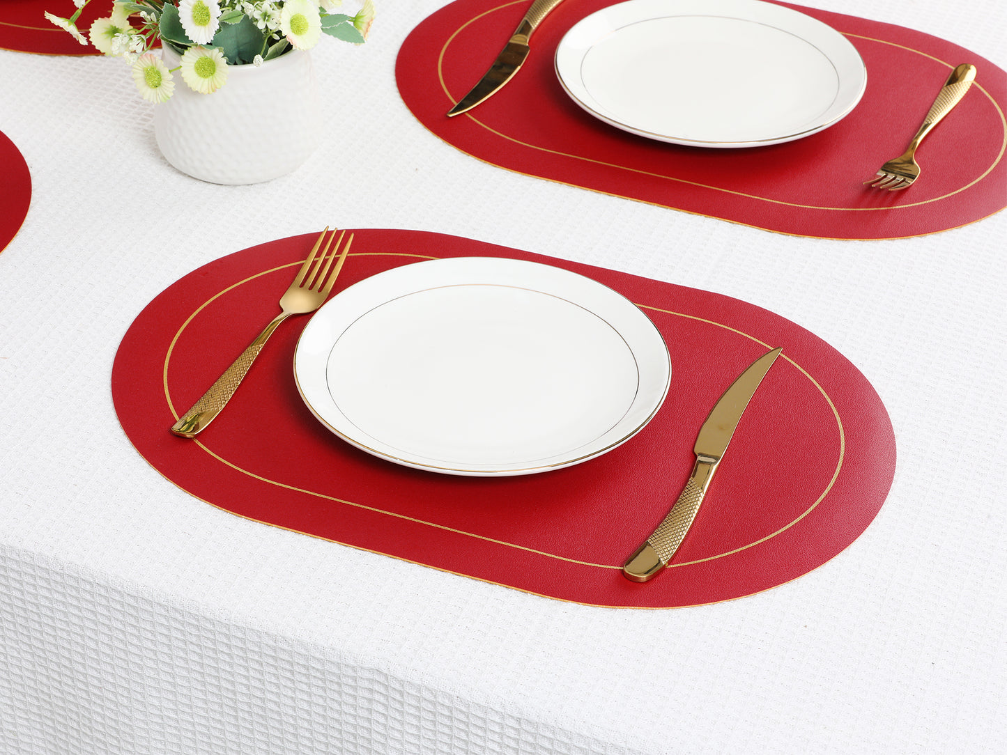 Set of 6 Faux Leather Placemats for Kitchen Dining Table Decor, Washable Heat Resistant 18*12in