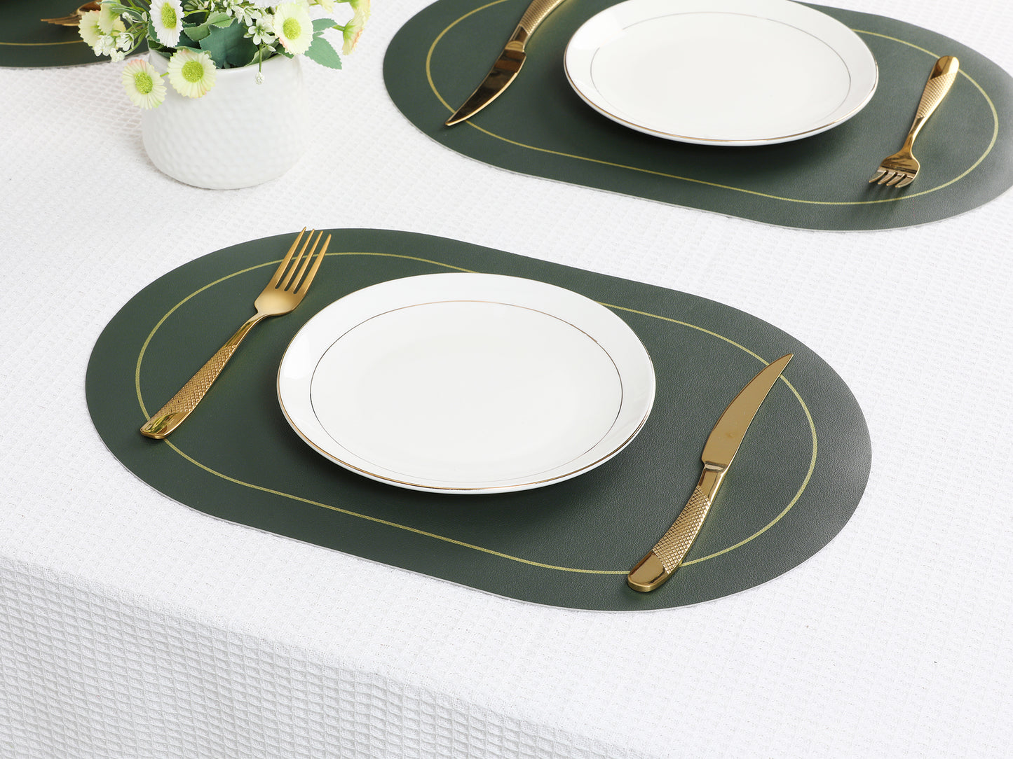 Set of 6 Faux Leather Placemats for Kitchen Dining Table Decor, Washable Heat Resistant 18*12in