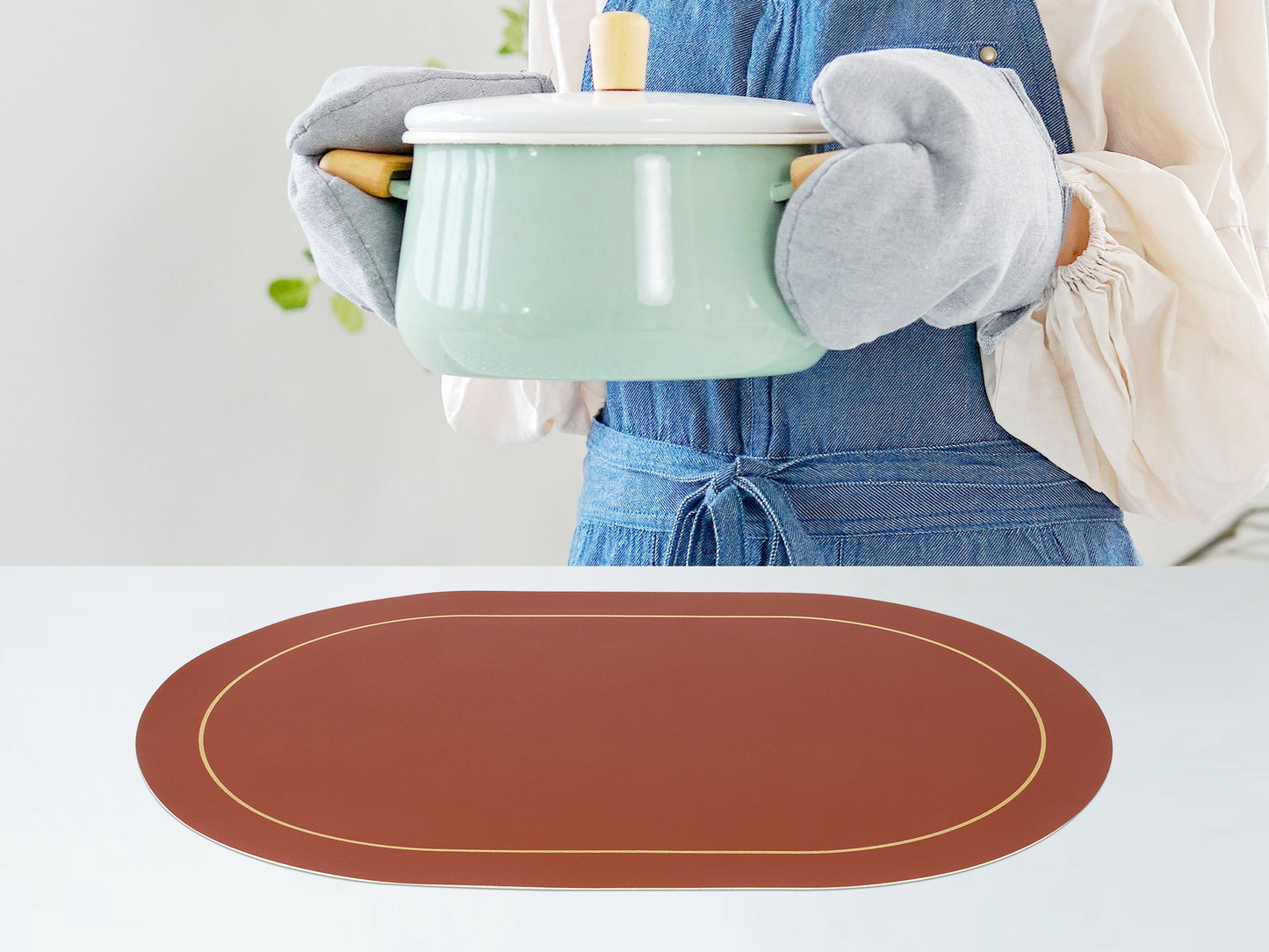 Set of 6 Faux Leather Placemats for Kitchen Dining Table Decor, Washable Heat Resistant 18*12in