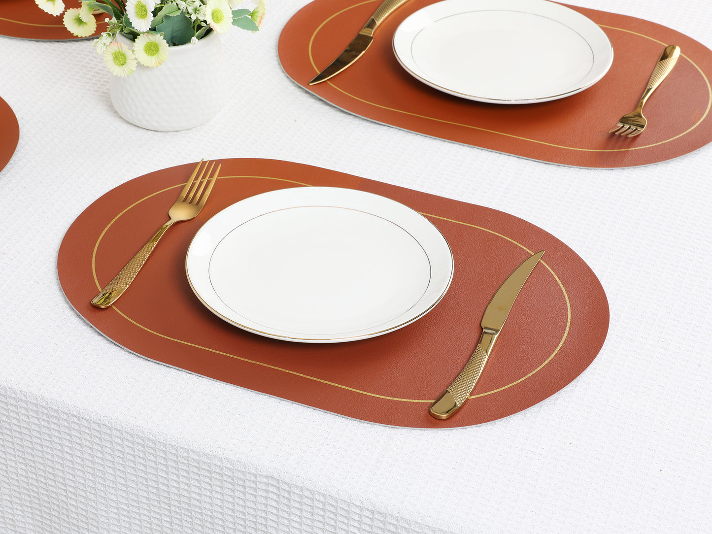 Set of 6 Faux Leather Placemats for Kitchen Dining Table Decor, Washable Heat Resistant 18*12in
