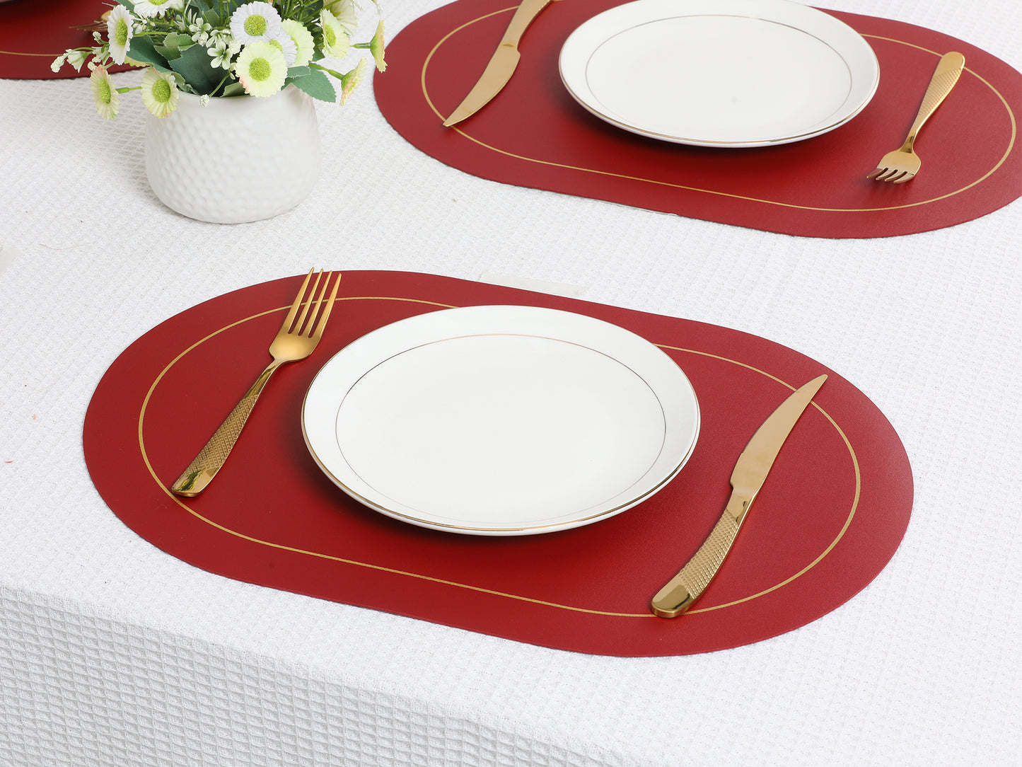 Juego de 6 manteles individuales de piel sintética para decoración de mesa de cocina, lavables y resistentes al calor, 45,7 x 30,5 cm