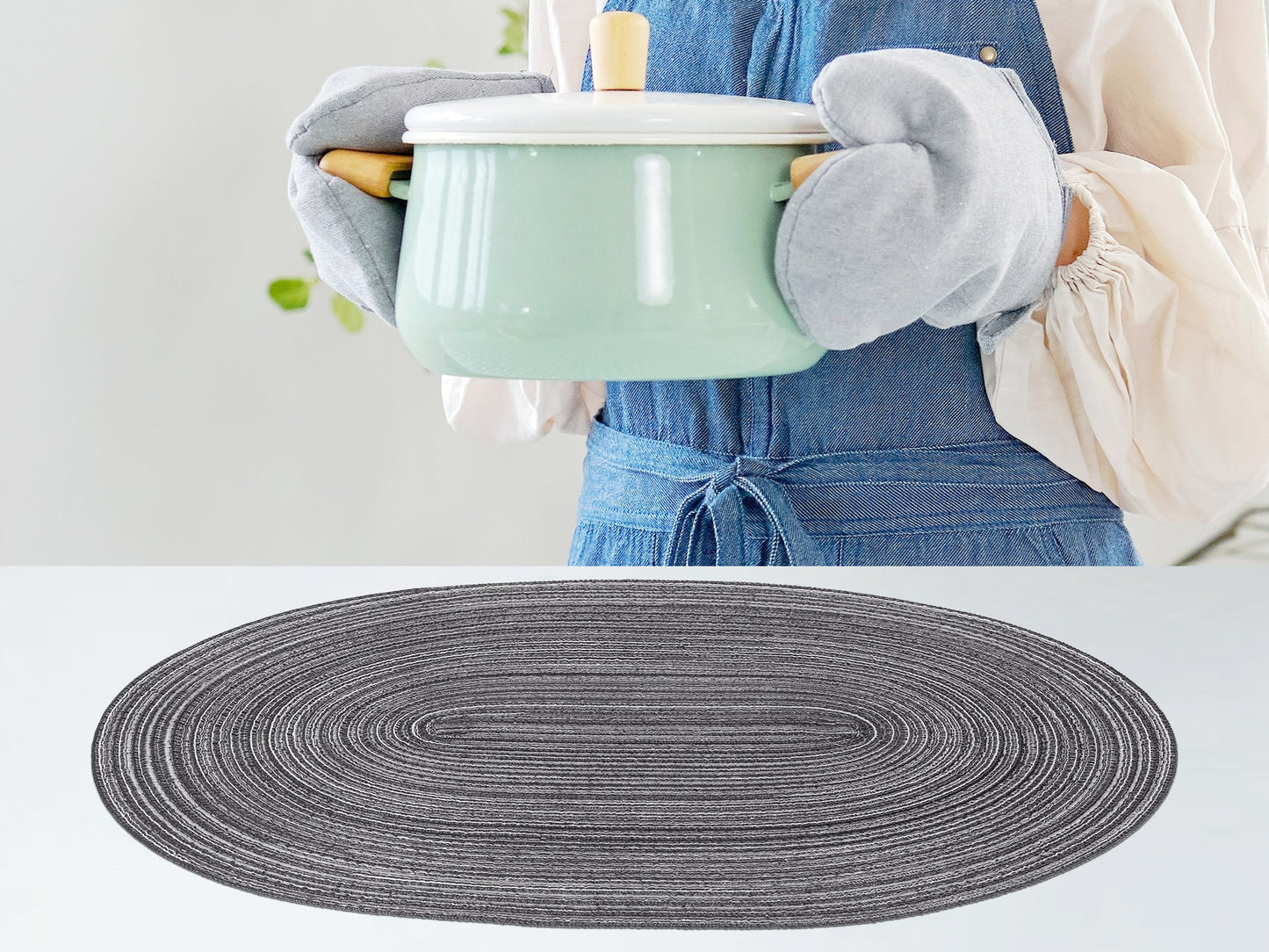 Farmhouse Placemats Set of 6 Oval for Indoor Outdoor Kitchen Wipe Clean 19.7*14in