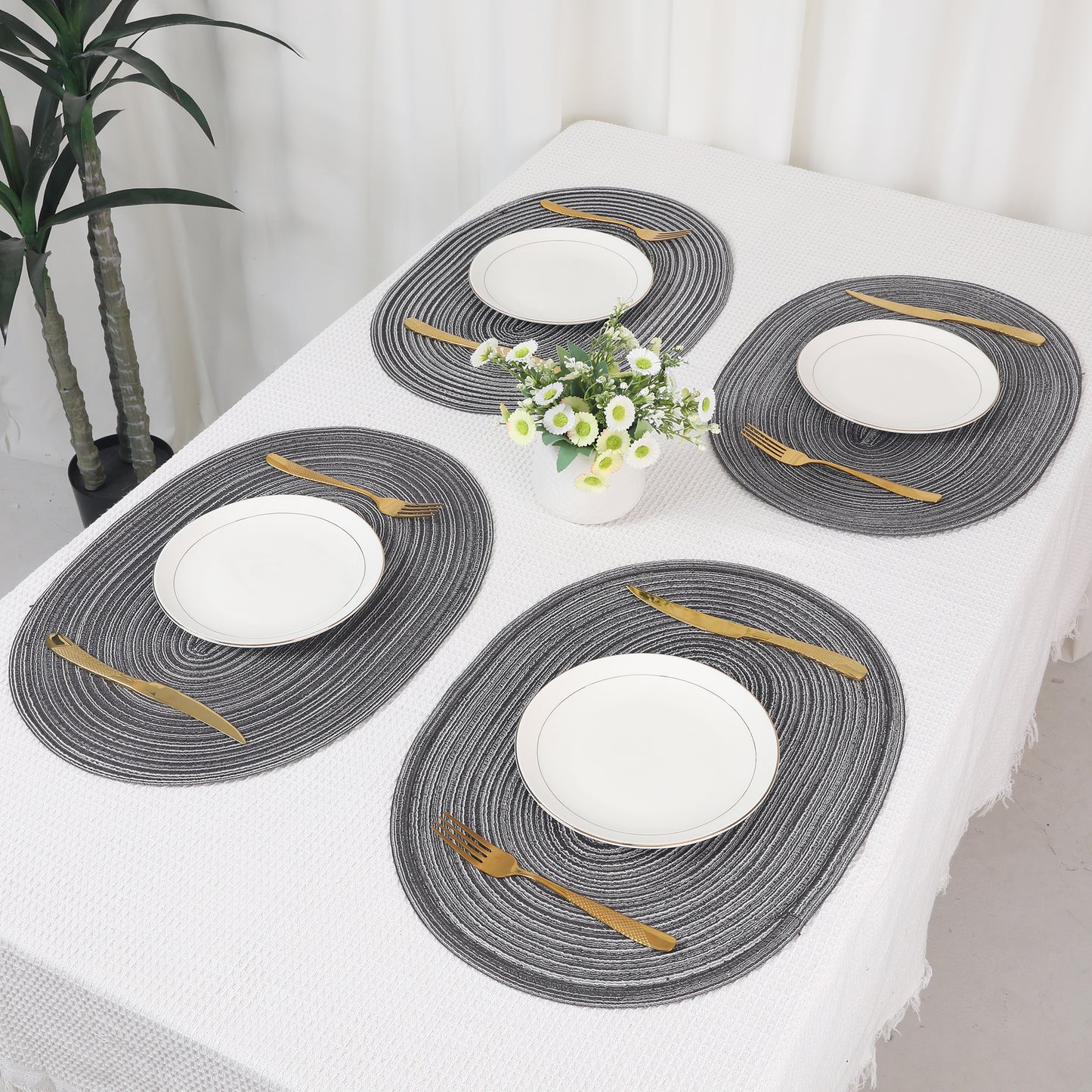 Farmhouse Placemats Set of 6 Oval for Indoor Outdoor Kitchen Wipe Clean 19.7*14in