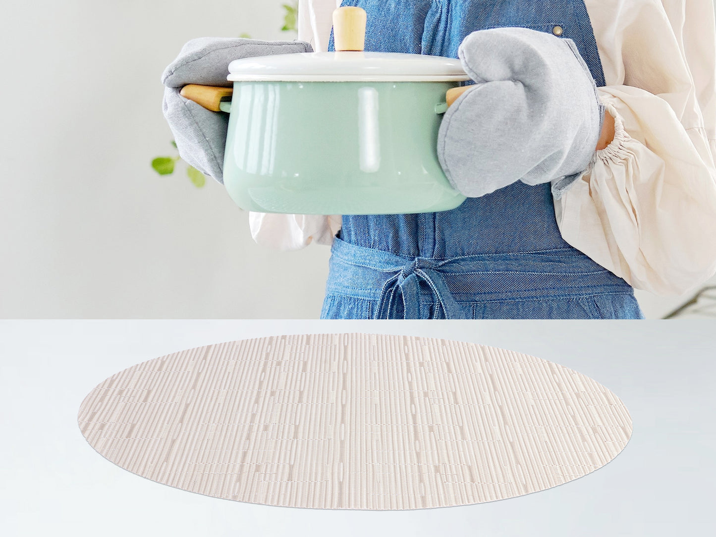 Juego de 6 manteles individuales ovalados de PVC para decoración de mesa de cocina y comedor, lavables, 45,7 x 32,8 cm