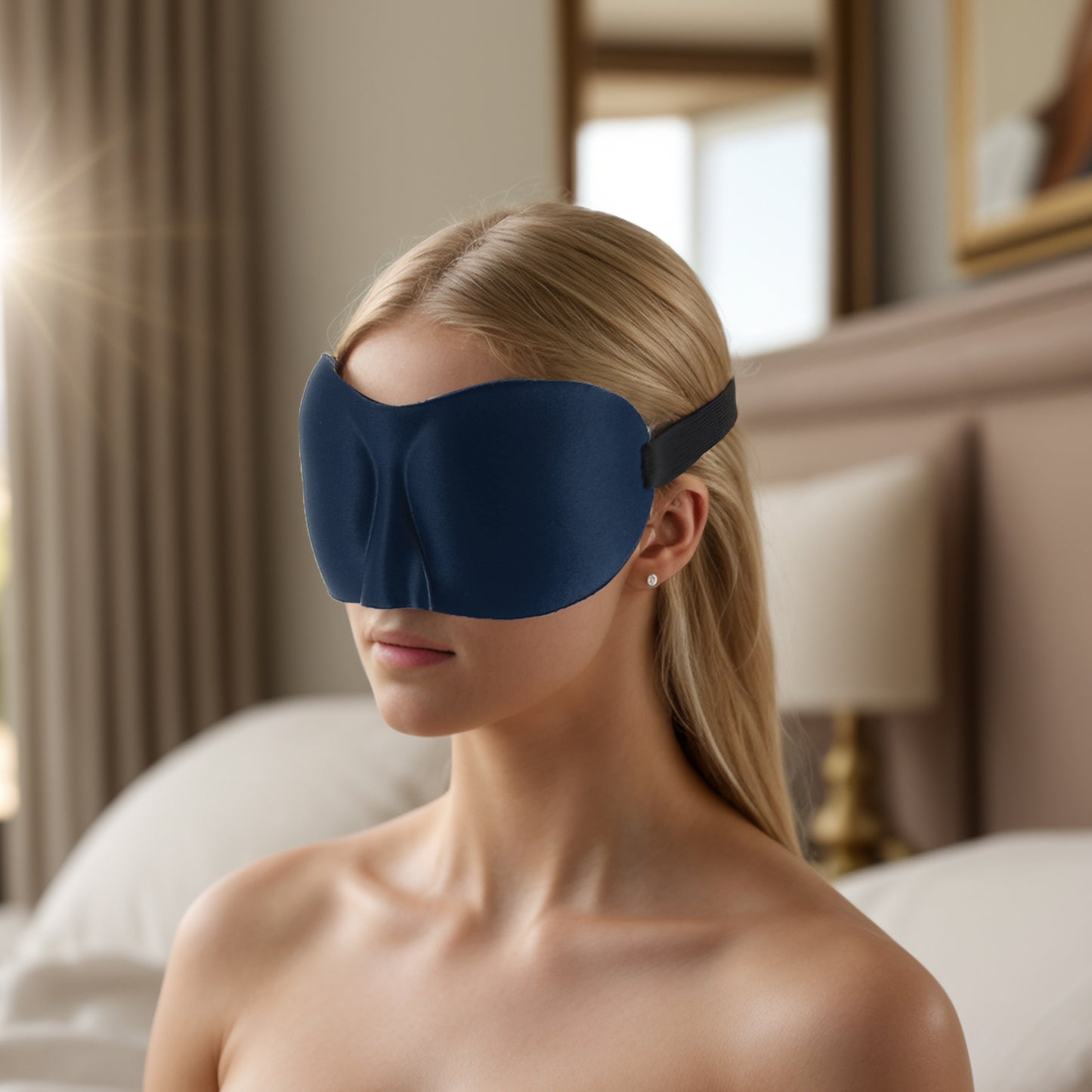 Breathable Elastic Band 3D Sleep Mask for Travel Rest Navy Blue