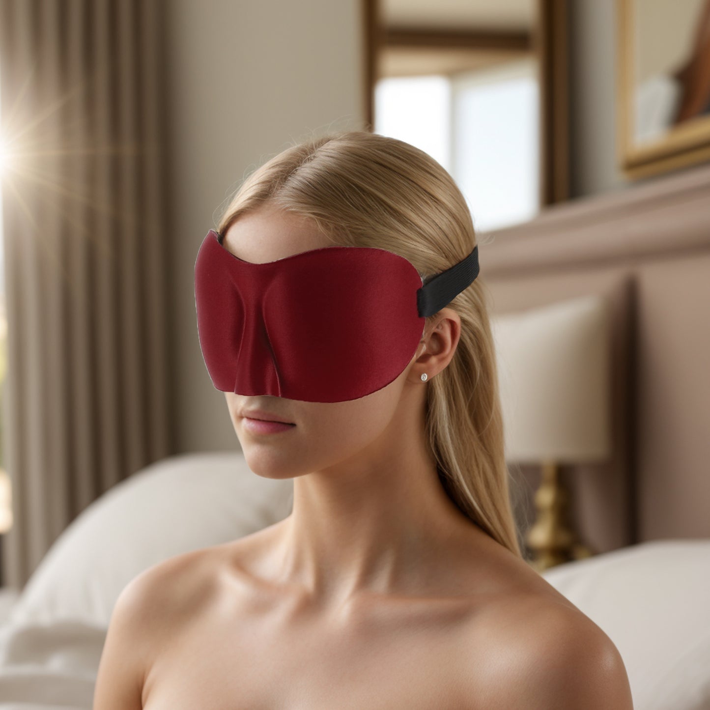 Breathable Elastic Band 3D Sleep Mask for Travel Rest Wine Red