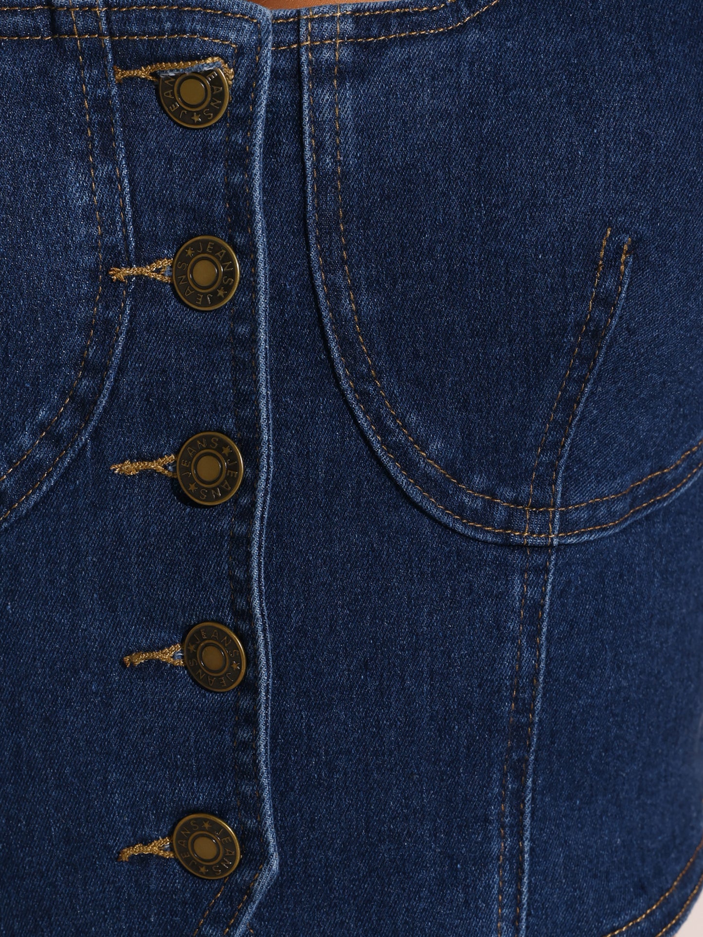 Women's Sleeveless Square Neck Button Down Jean Waistcoat Vest Denim Top