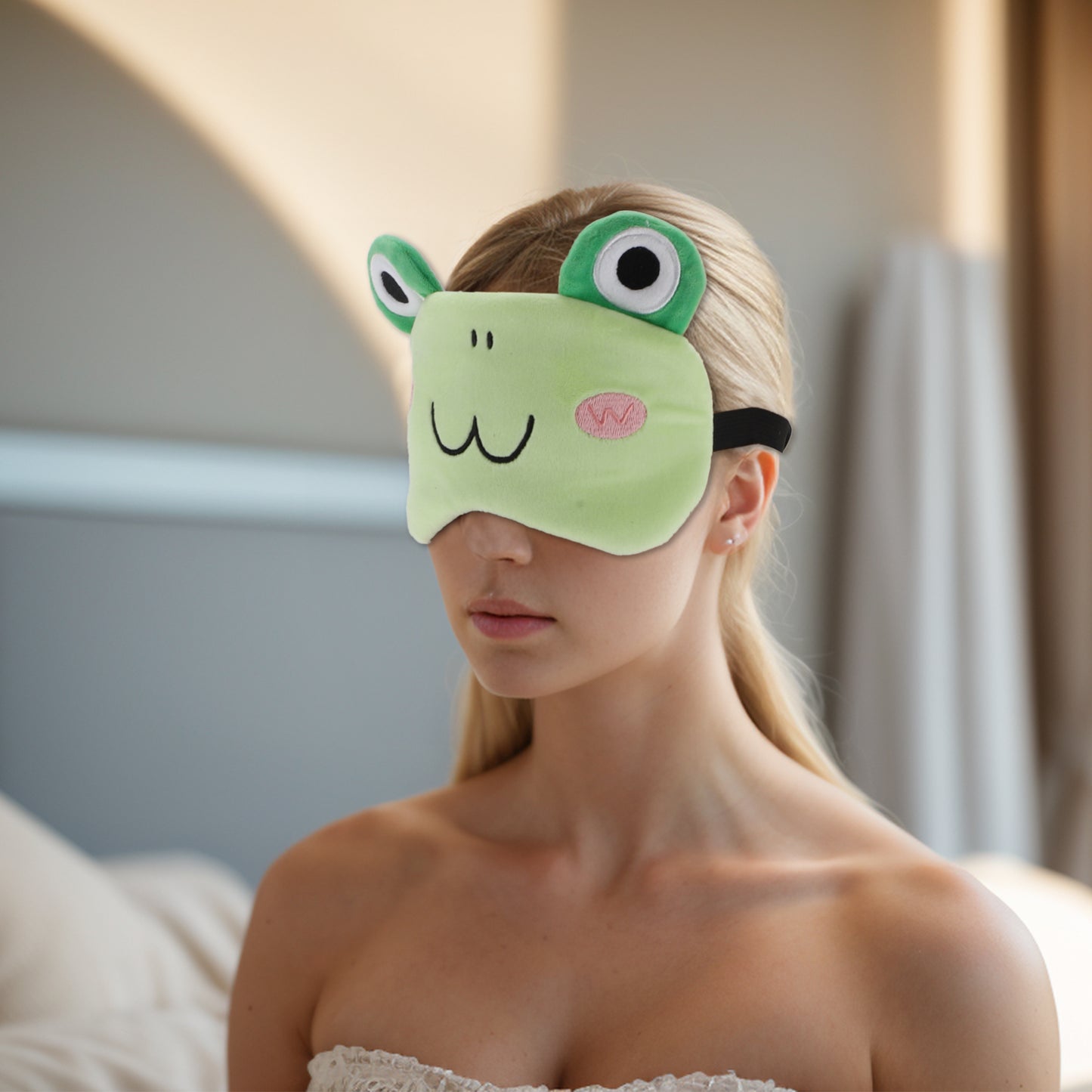 Soft Cartoon Frog W-shaped Mouth Sleep Eye Mask for Travel Green