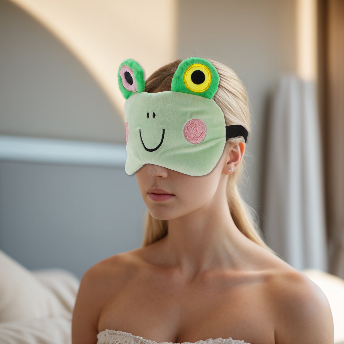 Soft Cartoon Frog U-shaped Mouth Sleep Eye Mask for Travel Green