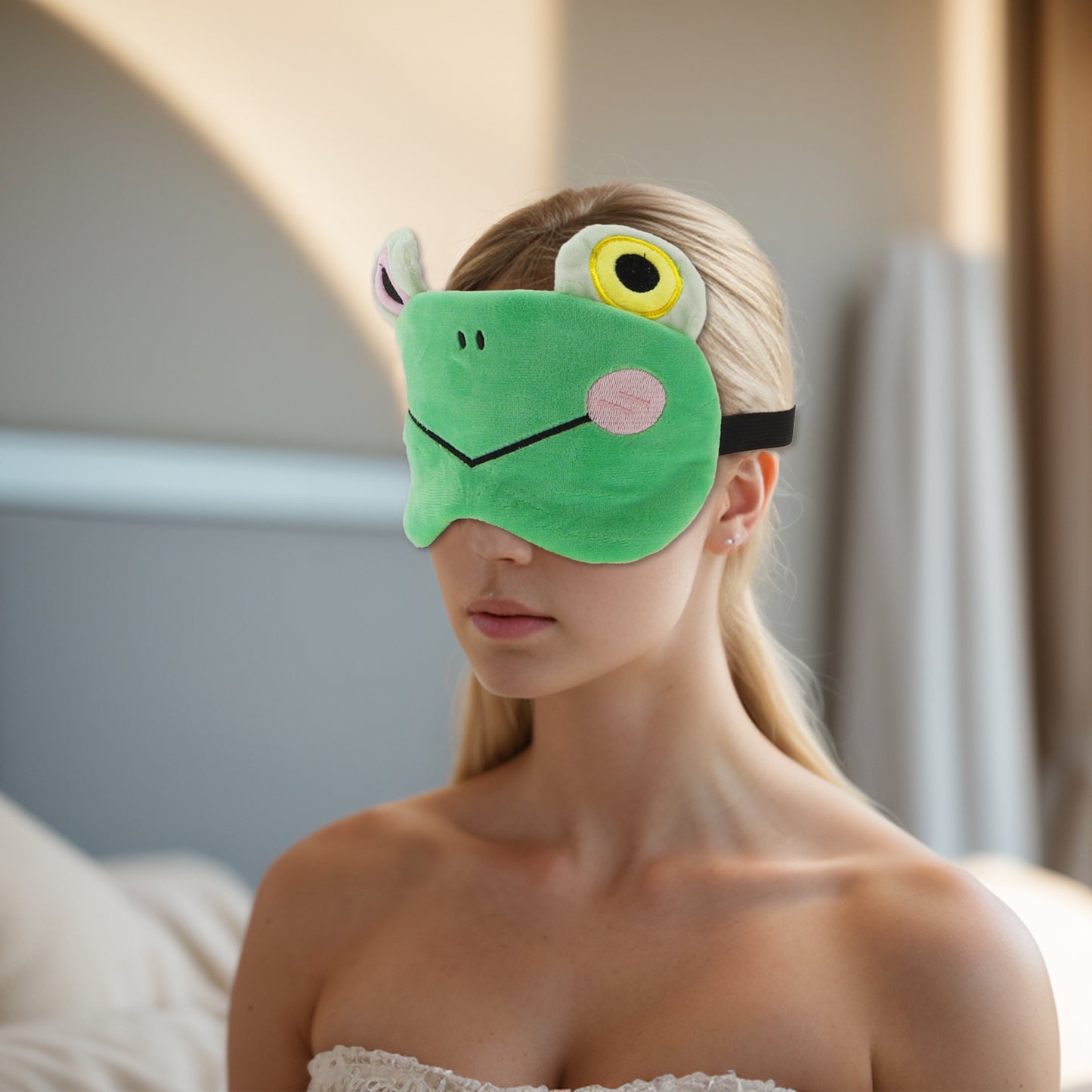 Soft Cartoon Frog V-shaped Mouth Sleep Eye Mask for Travel Green