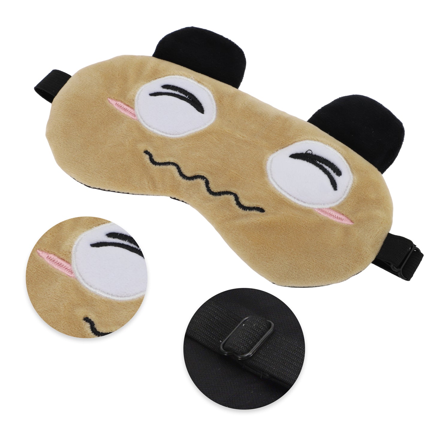 Soft Cartoon Squinting Eyes Sleep Eye Mask for Travel Khaki