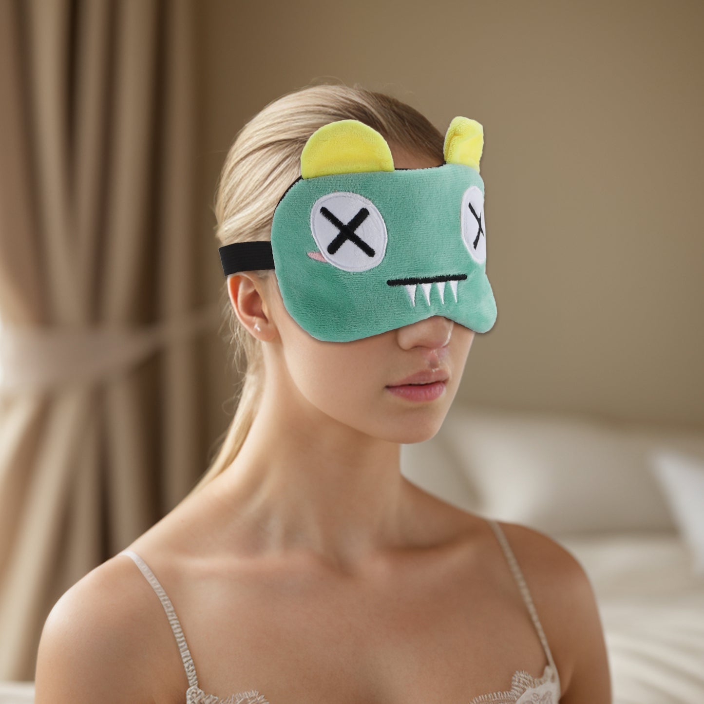 Soft Cartoon x Eyes Sleep Eye Mask for Travel Green