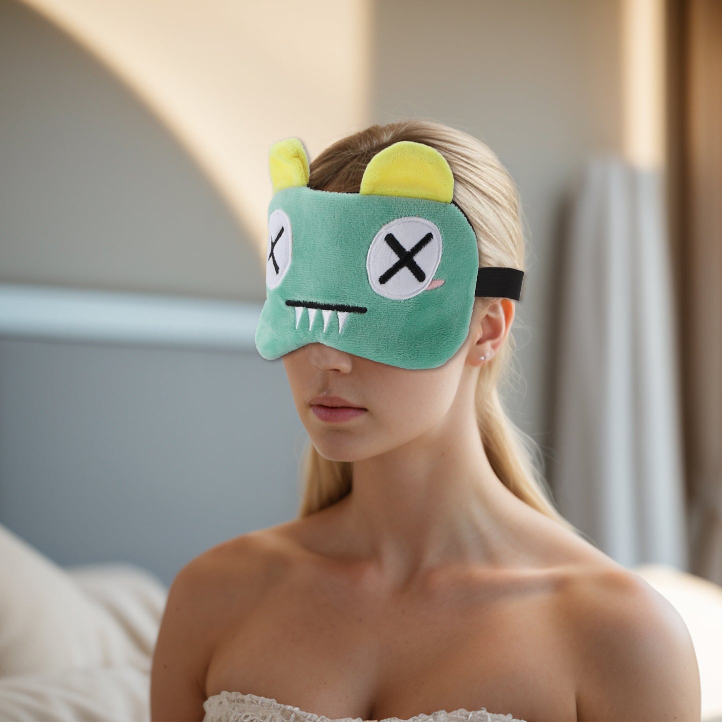 Soft Cartoon x Eyes Sleep Eye Mask for Travel Green